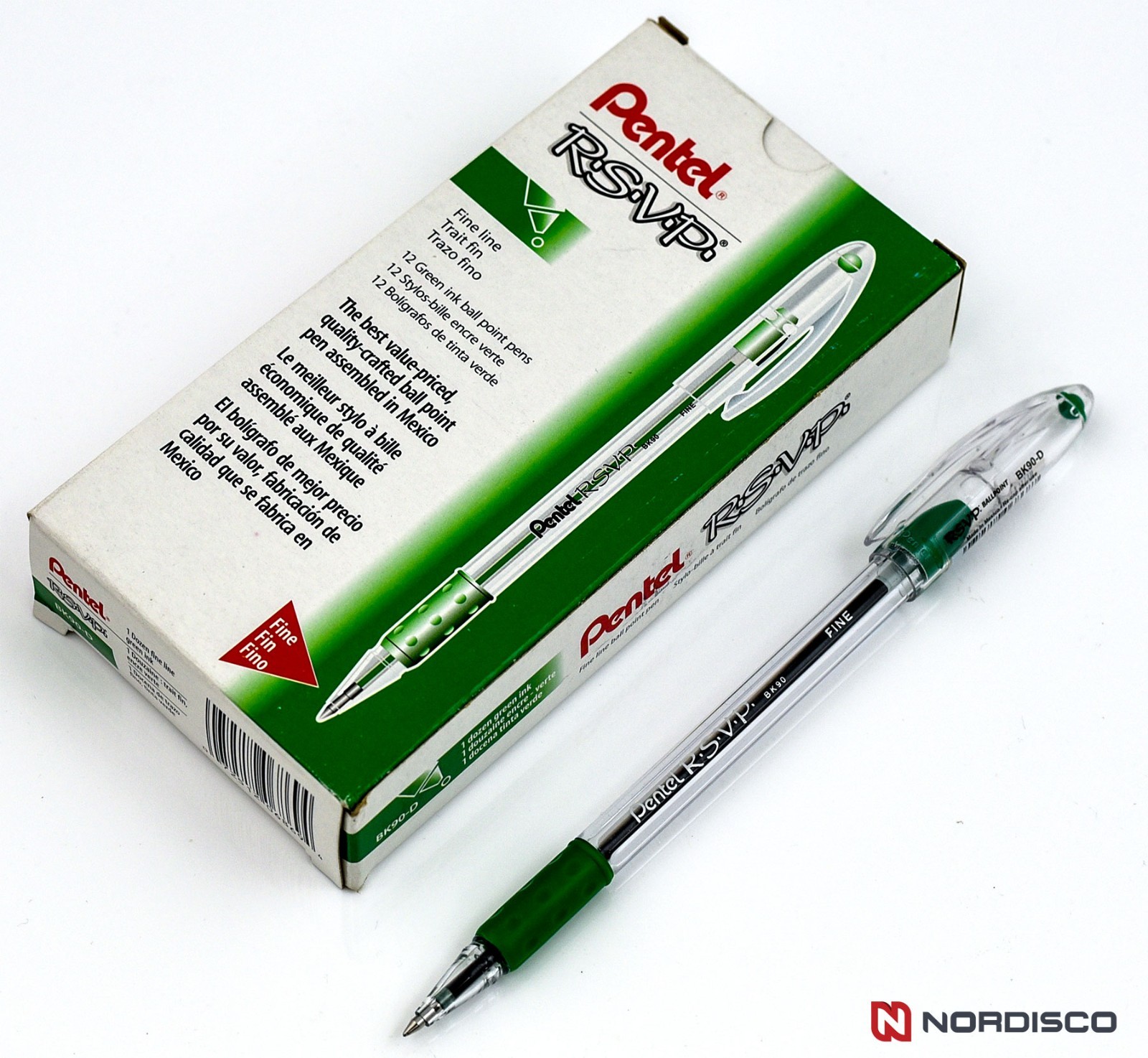 Pentel RSVP Fine BK90-D Green Ink Ballpoint Pen, Box of 12 Pens