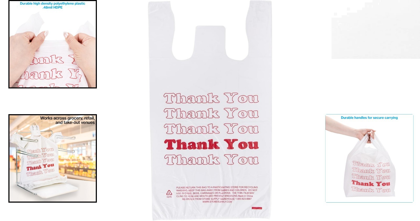 Durable HDPE Thank You Bags 100-count – Standard Size for Convenience & Quality