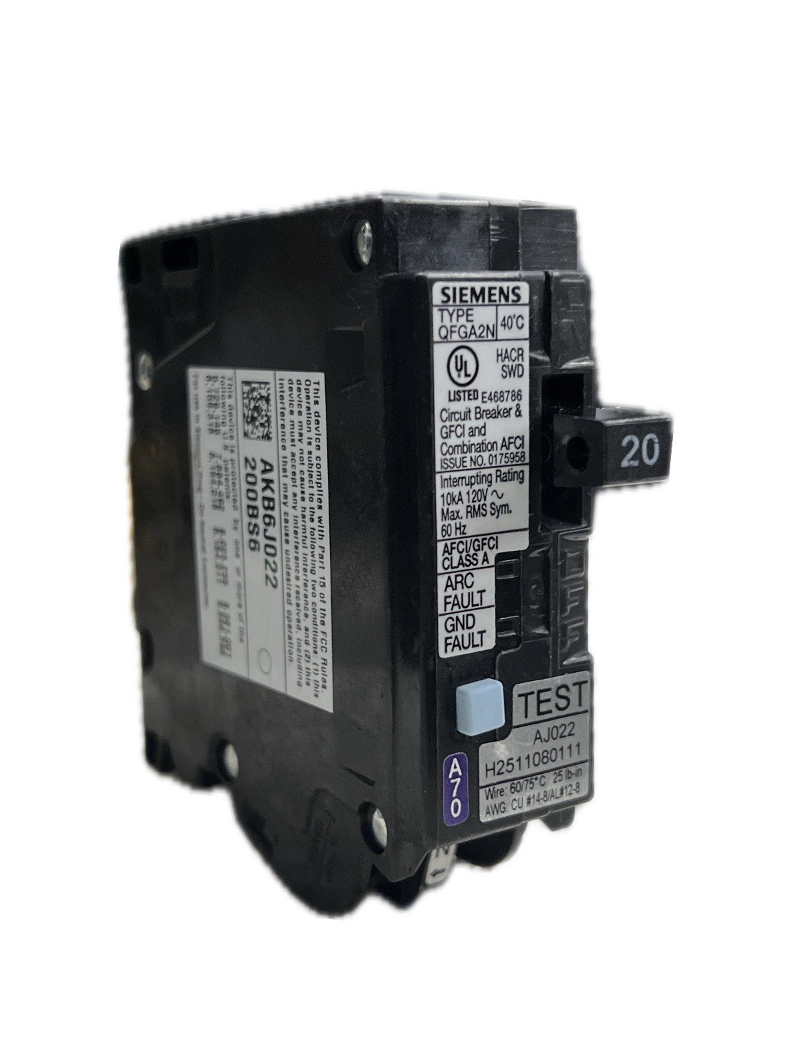 10PCS SIEMENS Q120DFN 20A DUAL FUNCTION AFCI/GFCI PLUG ON NEUTRAL BREAKER NEW