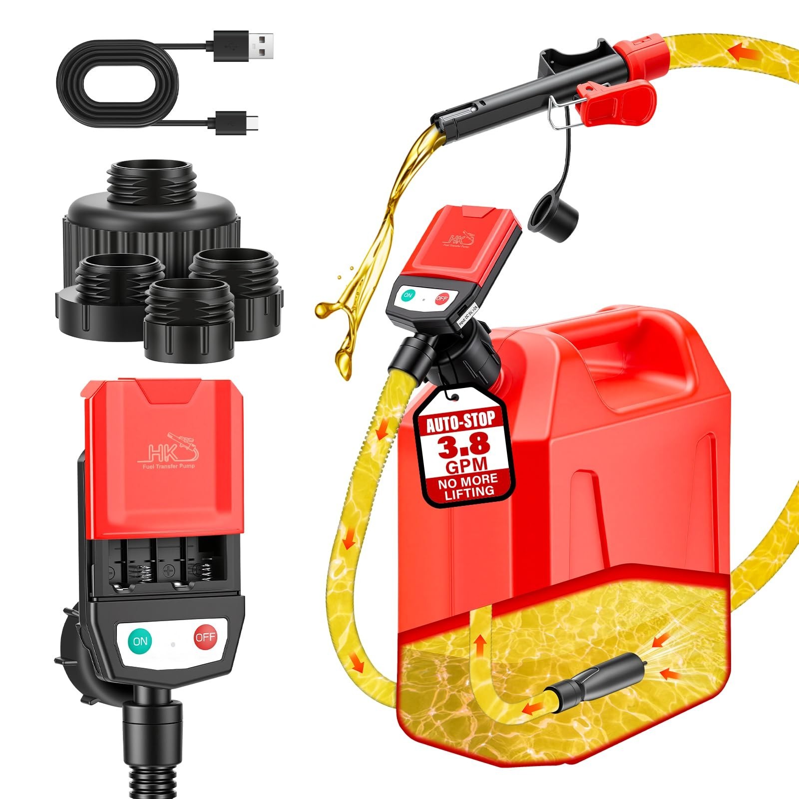 2nd Gen Fuel Transfer Pump with Auto-Stop, 3.8 Gallon per Min, 51″ Hose Battery