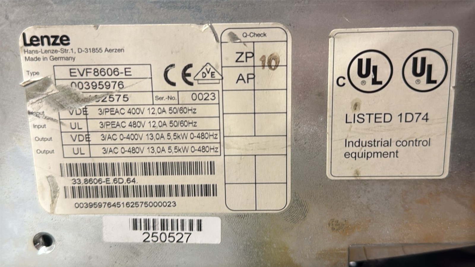 LENZE EVF8606-E **FOR PARTS ONLY* FINAL SALE – NO RETURNS ACCEPTED