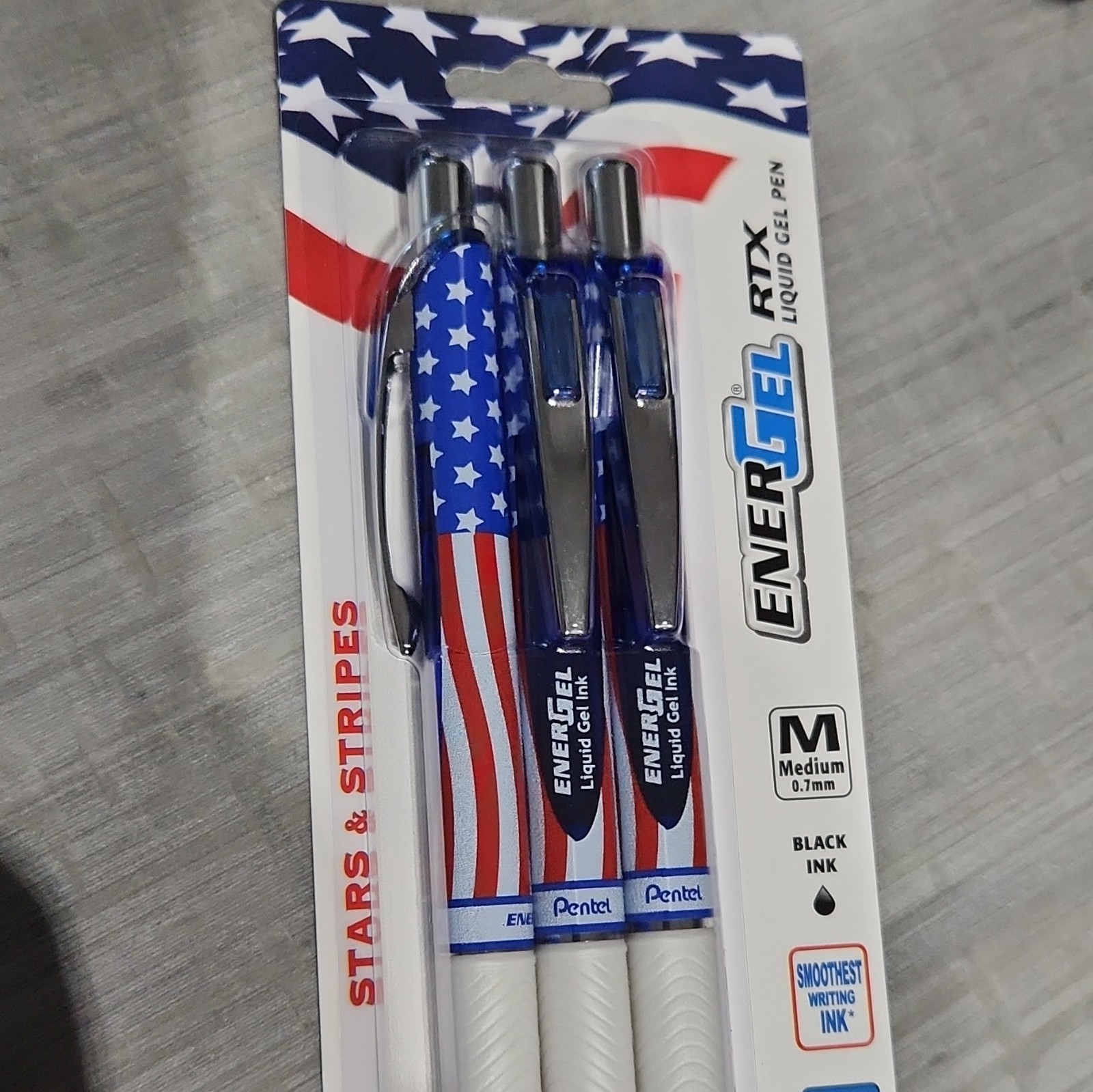 Pentel EnerGel RTX Medium 0.7 Liquid Gel Pen 3 Stars And Stripes Design