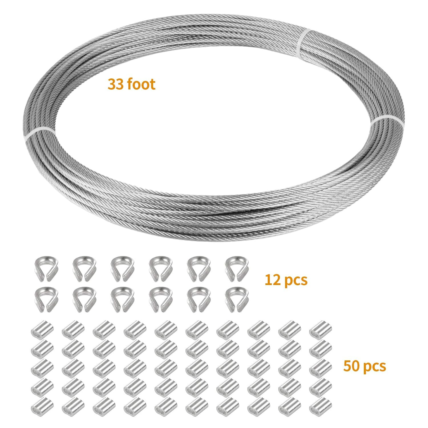 1/16 inch Stainless Steel 304 Aircraft Cable Wire Rope Marine Grade, 33 FT Lengt