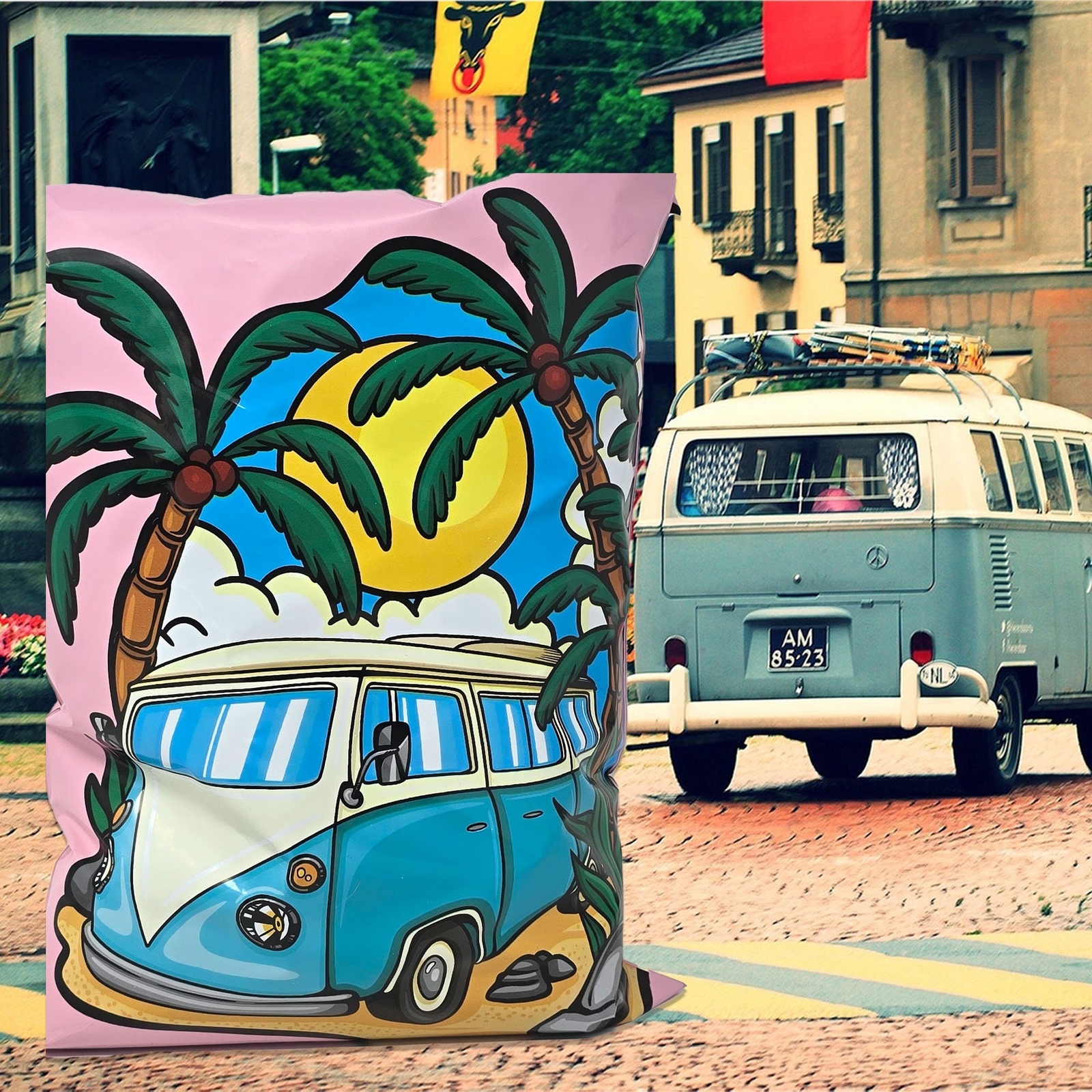 Retro Summer Days 10×13 Poly Mailers – Vintage Van Beach Theme – Lightweight, Fu