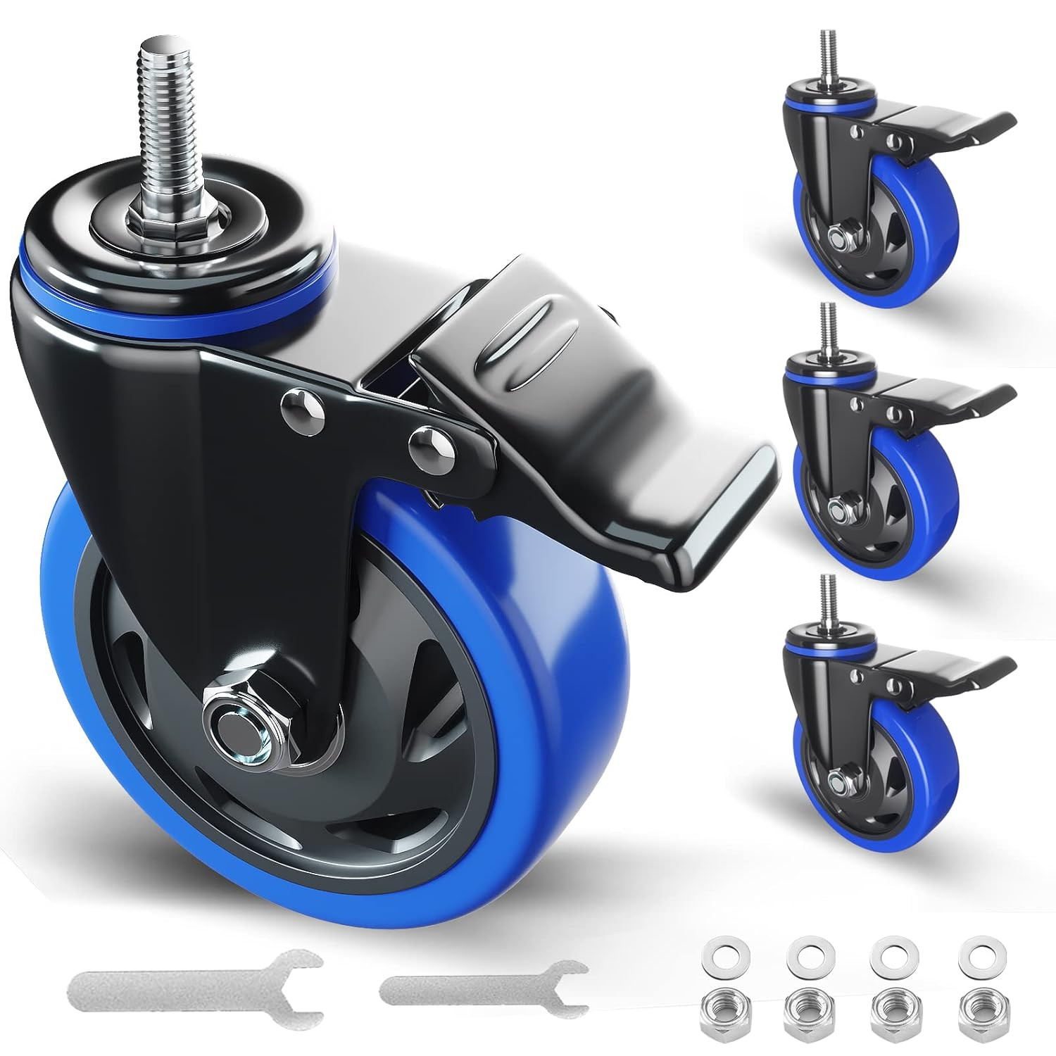 Stem Caster Wheels 5 Inch Heavy Duty Threaded Stem Mount Casters Set of 4 With