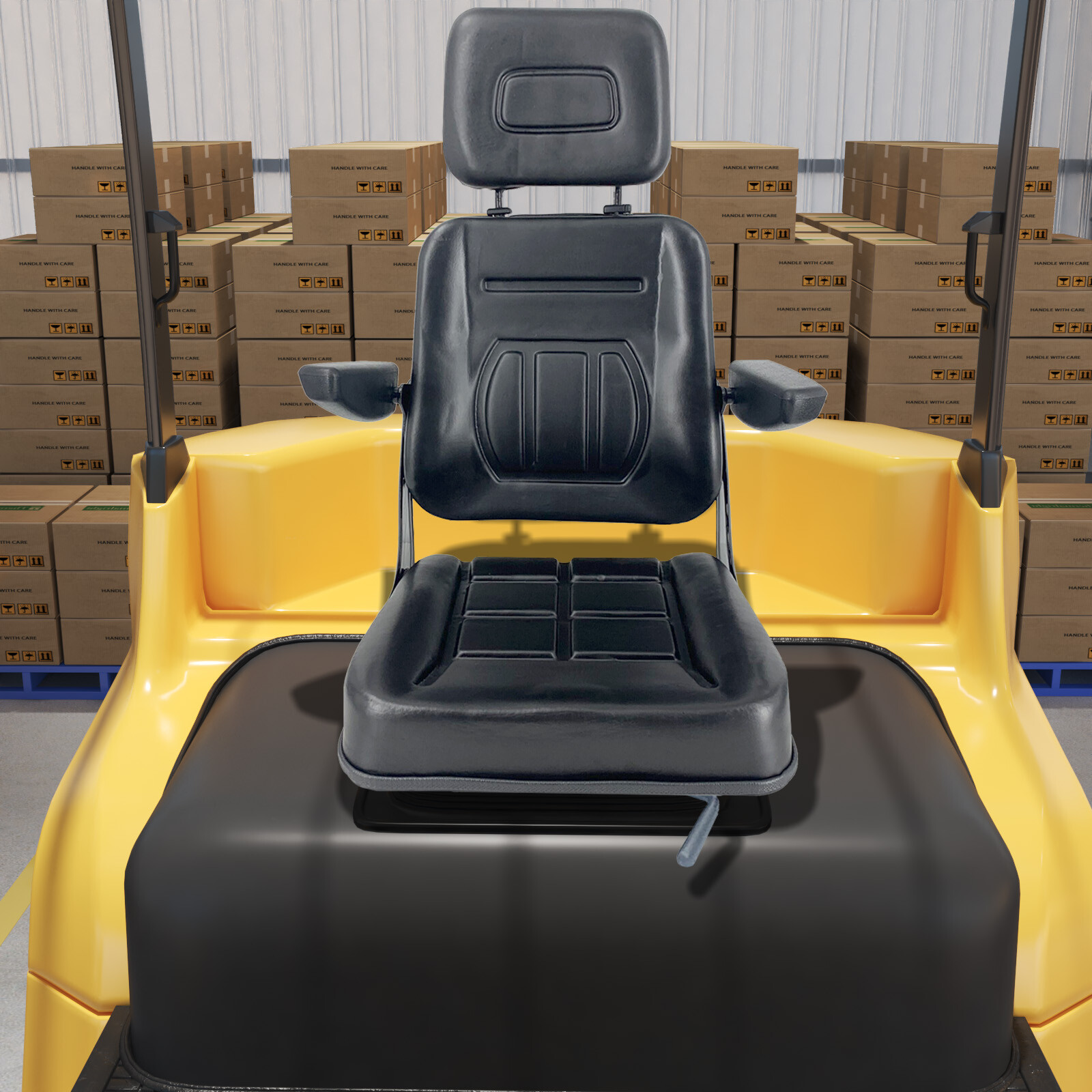 High Back Tractor Seat Suspension Lawn Mower Seat with Armrest & Slidable Track
