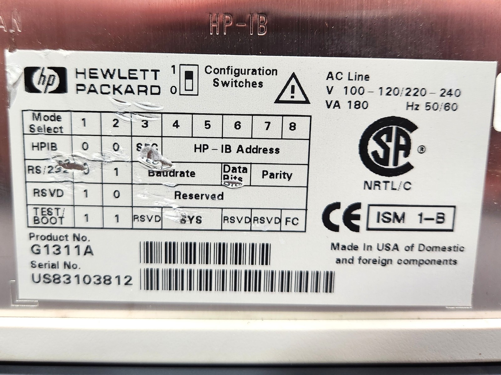 Hewlett Packard G1311A QuatPump Series 1100 HPLC Unit 100-240V AC Power Tested