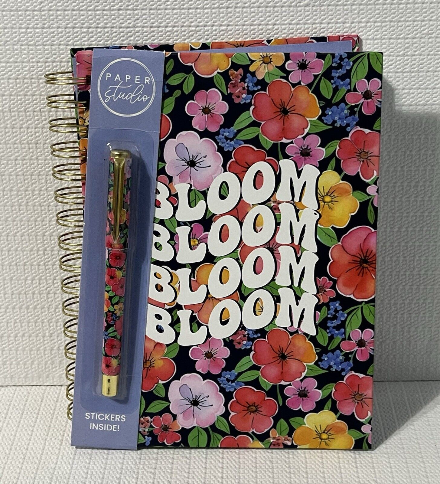 BLOOM Hardcover Spiral Notebook Journal Pen Sticker Set Colorful Lined Flowers