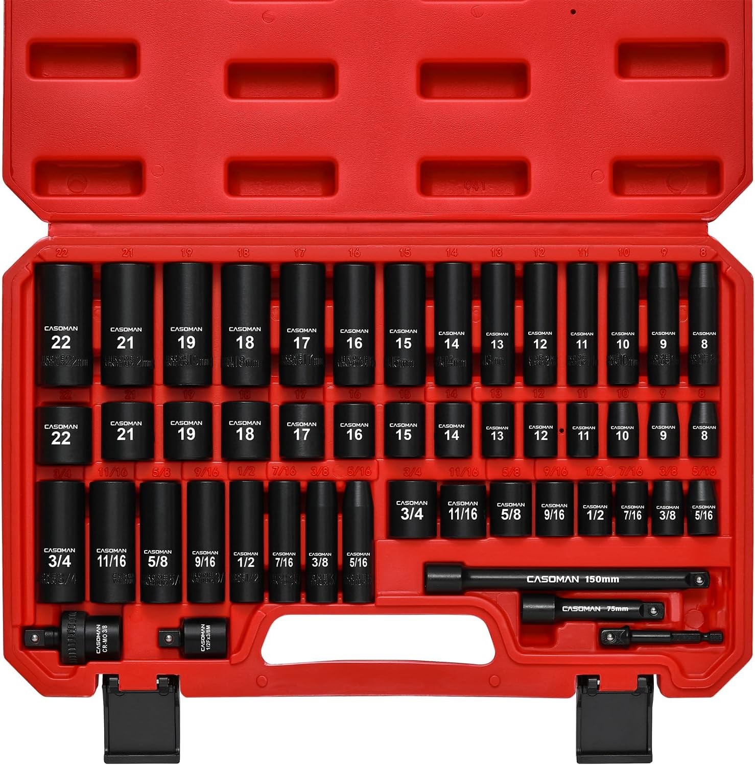 3/8″ Drive Impact Socket Set, 49 Piece Standard SAE and Metric Sizes (5/16-Inch