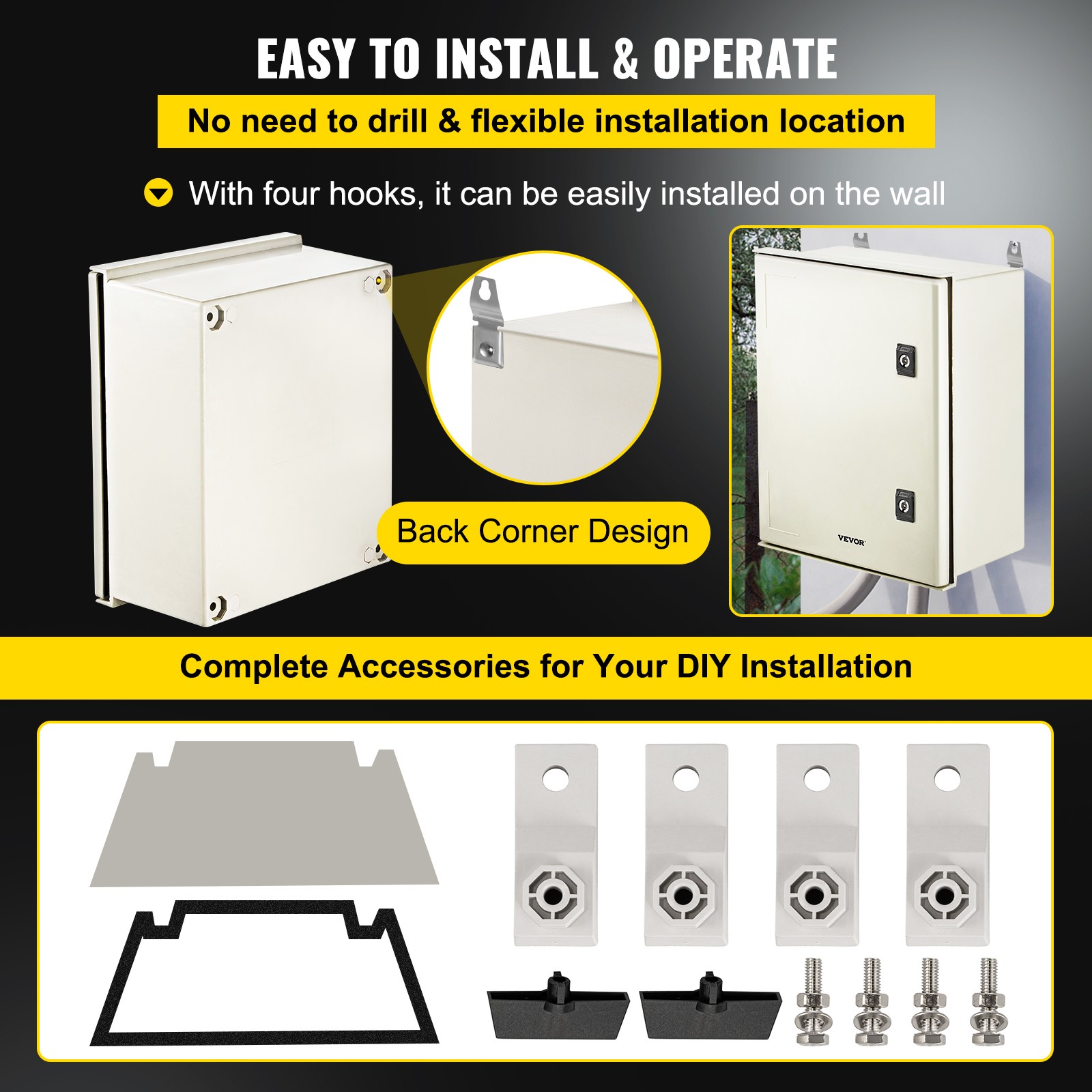 VEVOR Fiberglass Enclosure Electrical Enclosure Box 15.7 x 11.8 x7.9″ Wall Mount