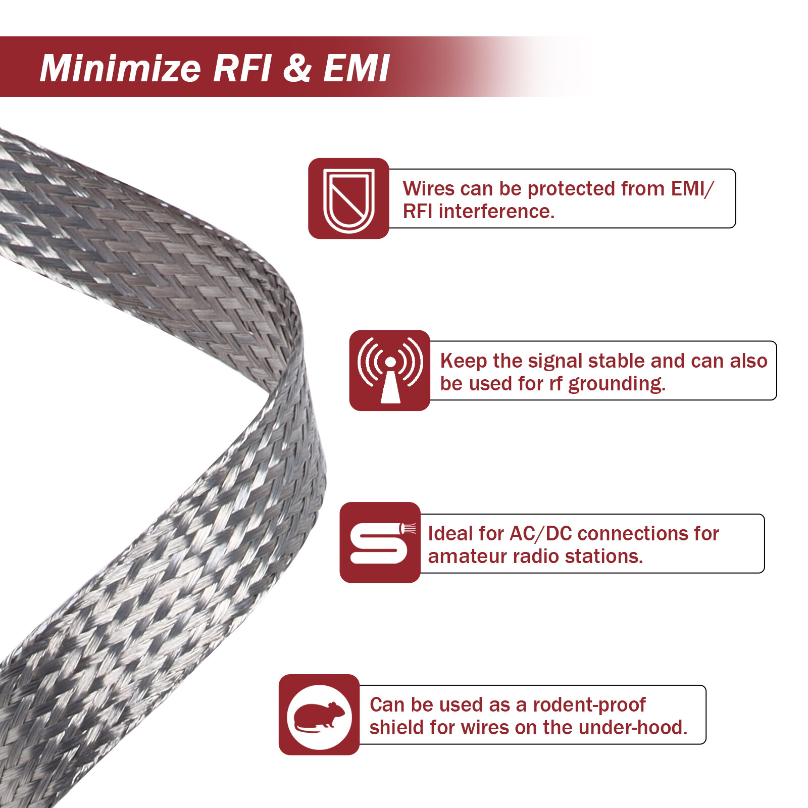 Braided Cable Sleeve Wire Shield Ground Straps EMI/RFI Protect Lot