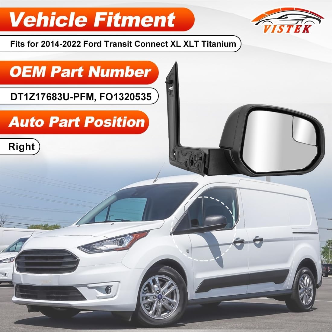 Passenger Right Side View Mirror FIT Ford Transit Connect 2014-2023 2024 – Power