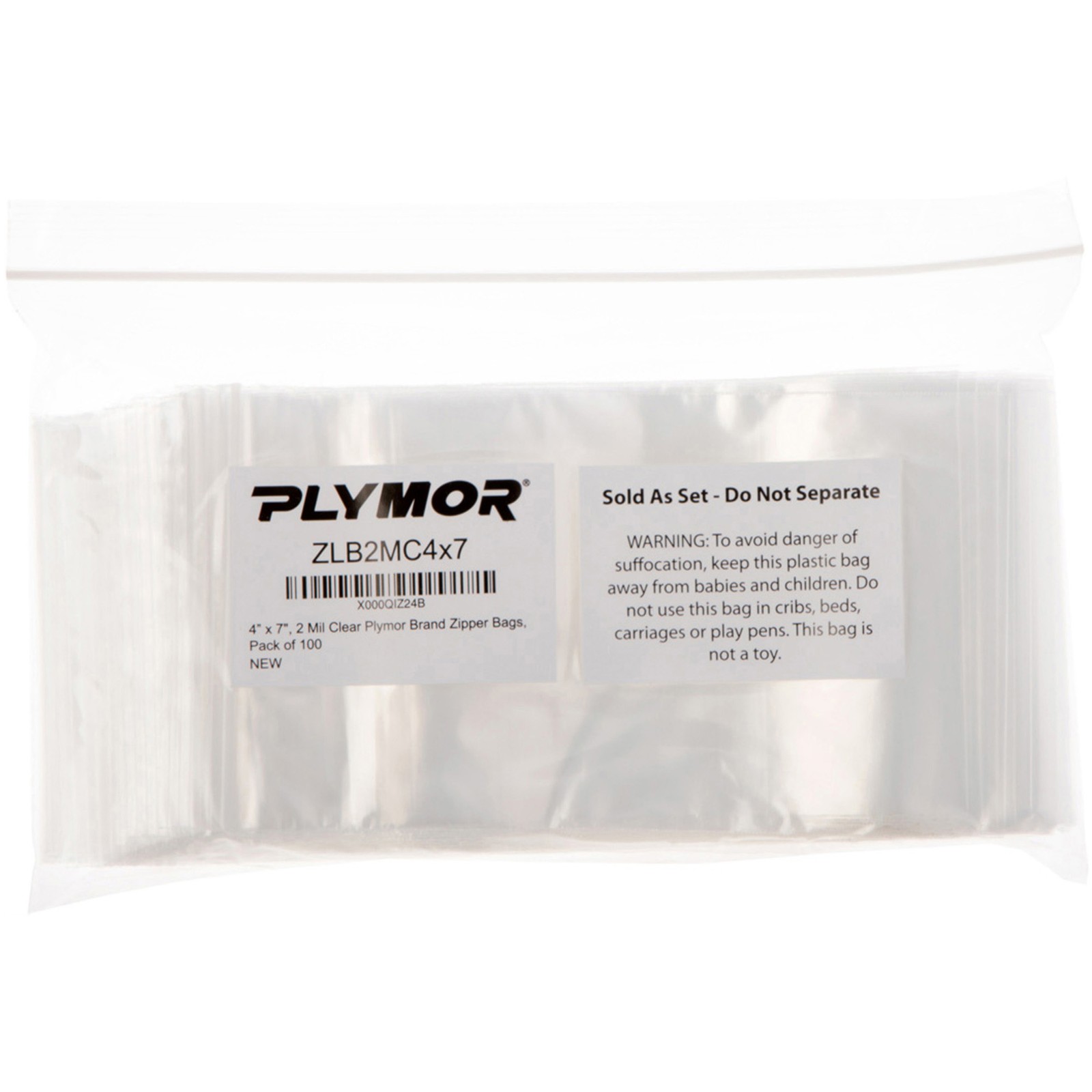 Plymor 4″ x 7″, 2 Mil Zipper Reclosable Plastic Bags