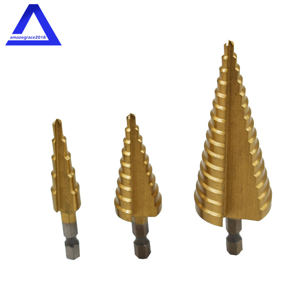 3Pcs 4-20mm/4-12mm/4-32mm Hole Cutter High HSS Steel Step Cone Drill Bit Set New