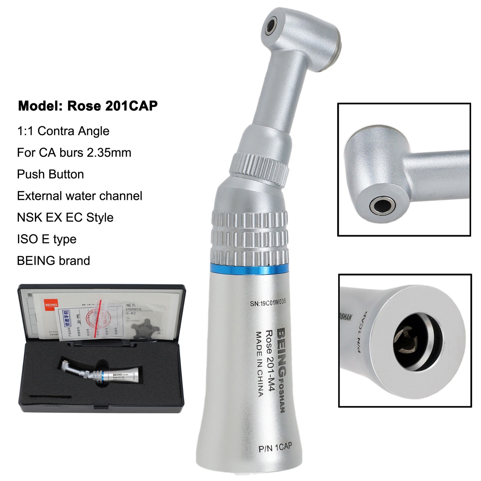 BEING Dental Low Speed Straight Handpiece Air Motor Contra Angle Latch Push NSK