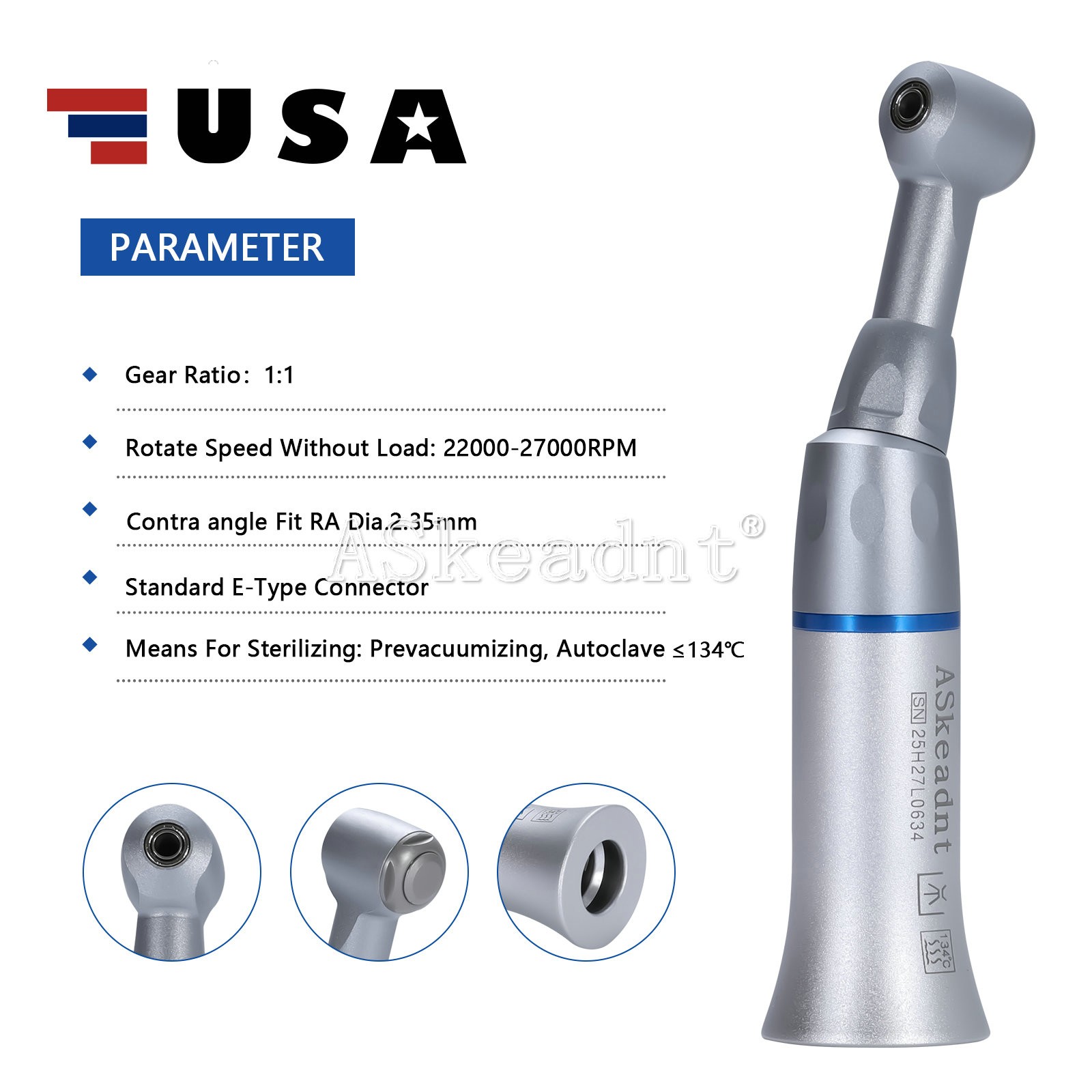 NSK Style Dental Push / Latch Head Contra Angle Handpiece Slow Low Speed EX203