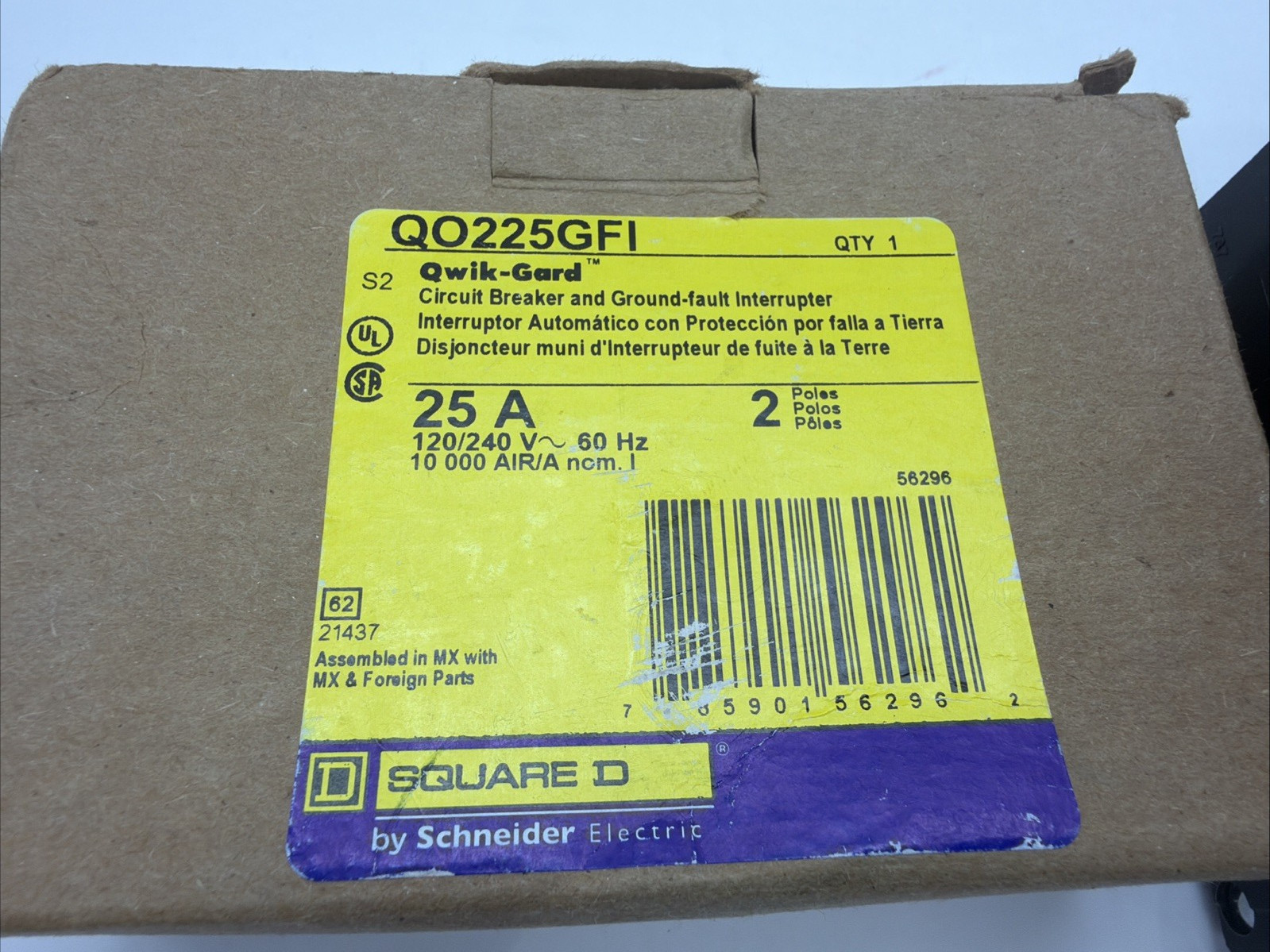 Square D QO225GFI 25A 2-Pole GFCI Qwik-Gard Ground Fault QO Breaker 120/240V