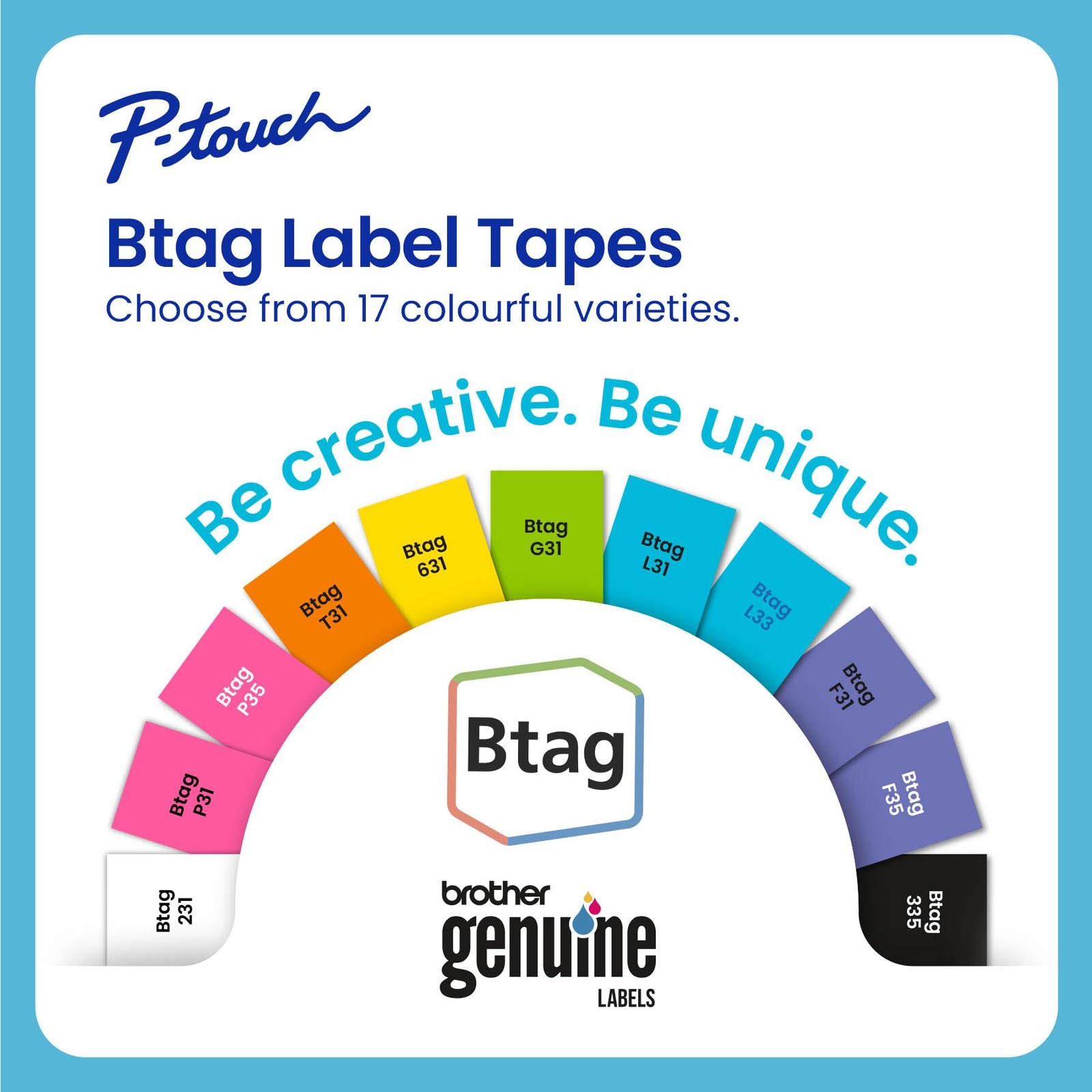 Brother Genuine P-Touch Btag BTAG233 Blue on Pack of 1, Print White