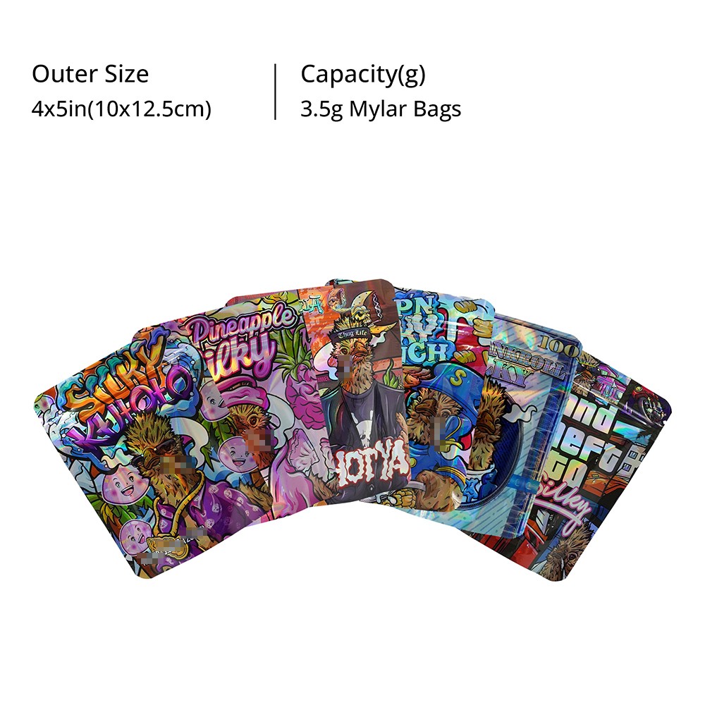 3.5g Mixed Pack Mylar Bags Smell Proof Airtight Food Zip Seal Foil Pouch 100pcs