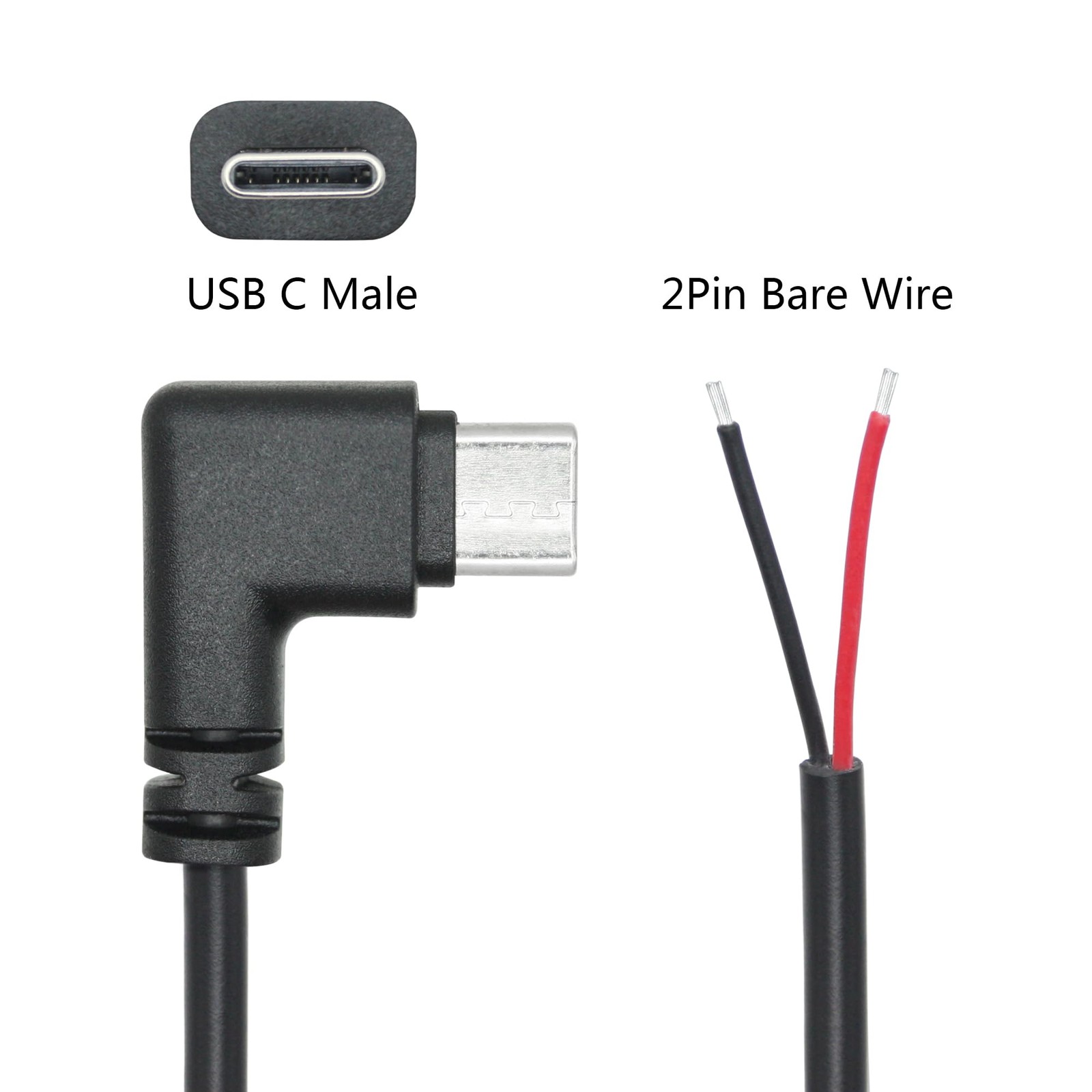 4Pcs 90 Degree USB C to 2 Pin Bare Wire Open End Wire 1M/3FT, Right Angle USB Ty