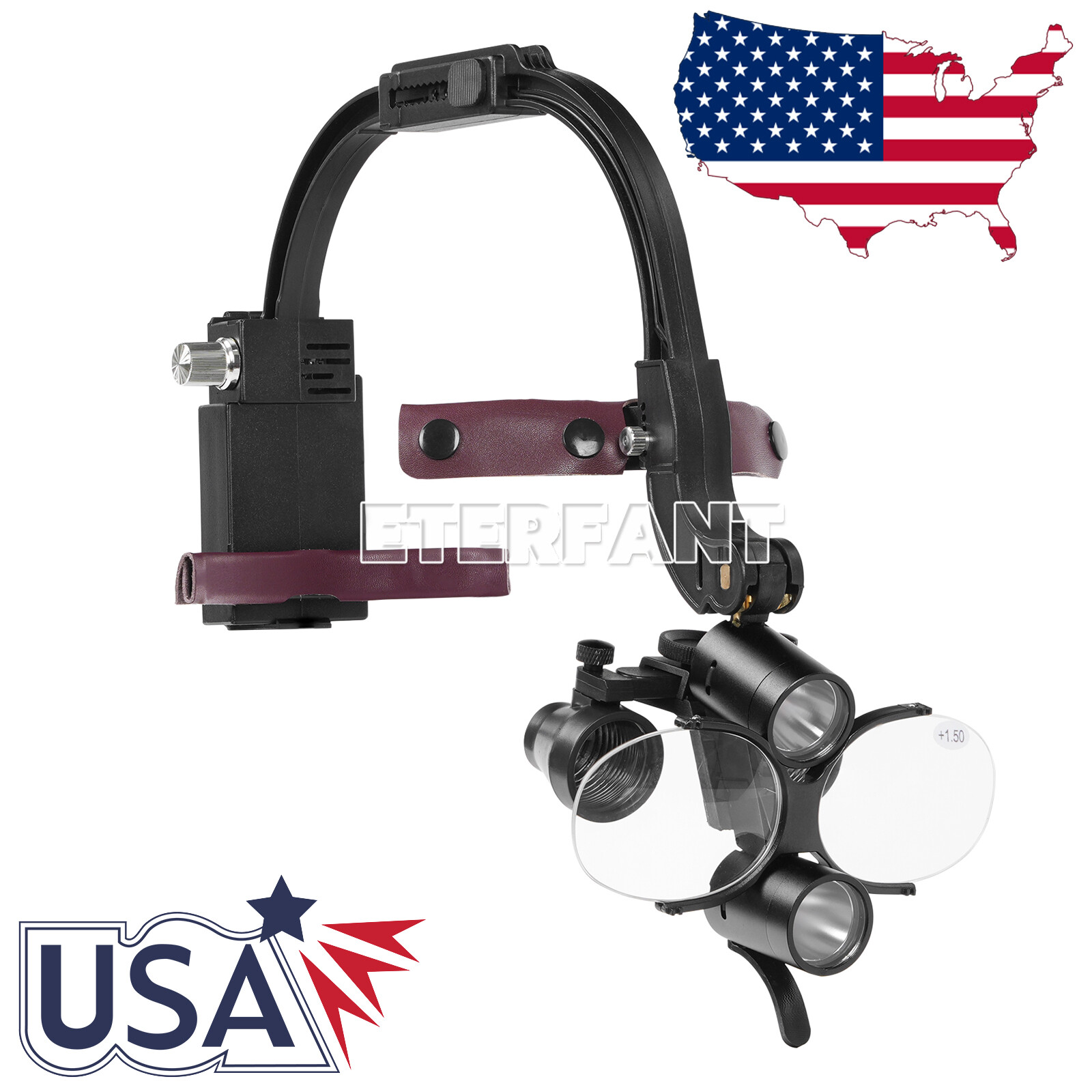 ETERFANT 3.5X Dental Surgical Headband Binocular Loupes 5W LED Head Light 2 Leds