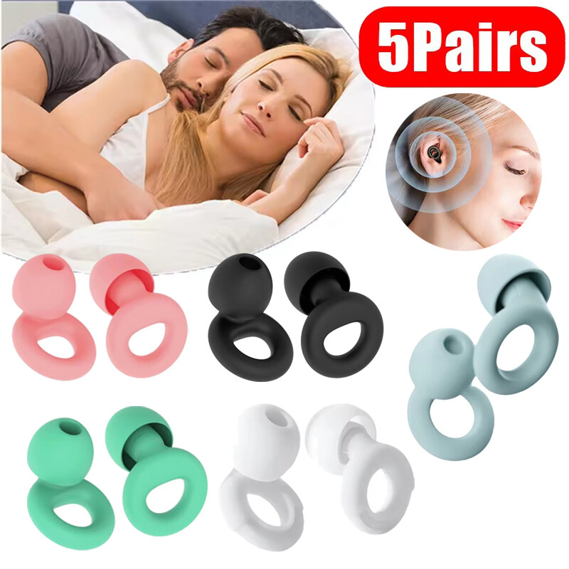 NEW Reusable Silicone Ear Plugs Noise Blocking Earplugs For Sleep, Study & Work