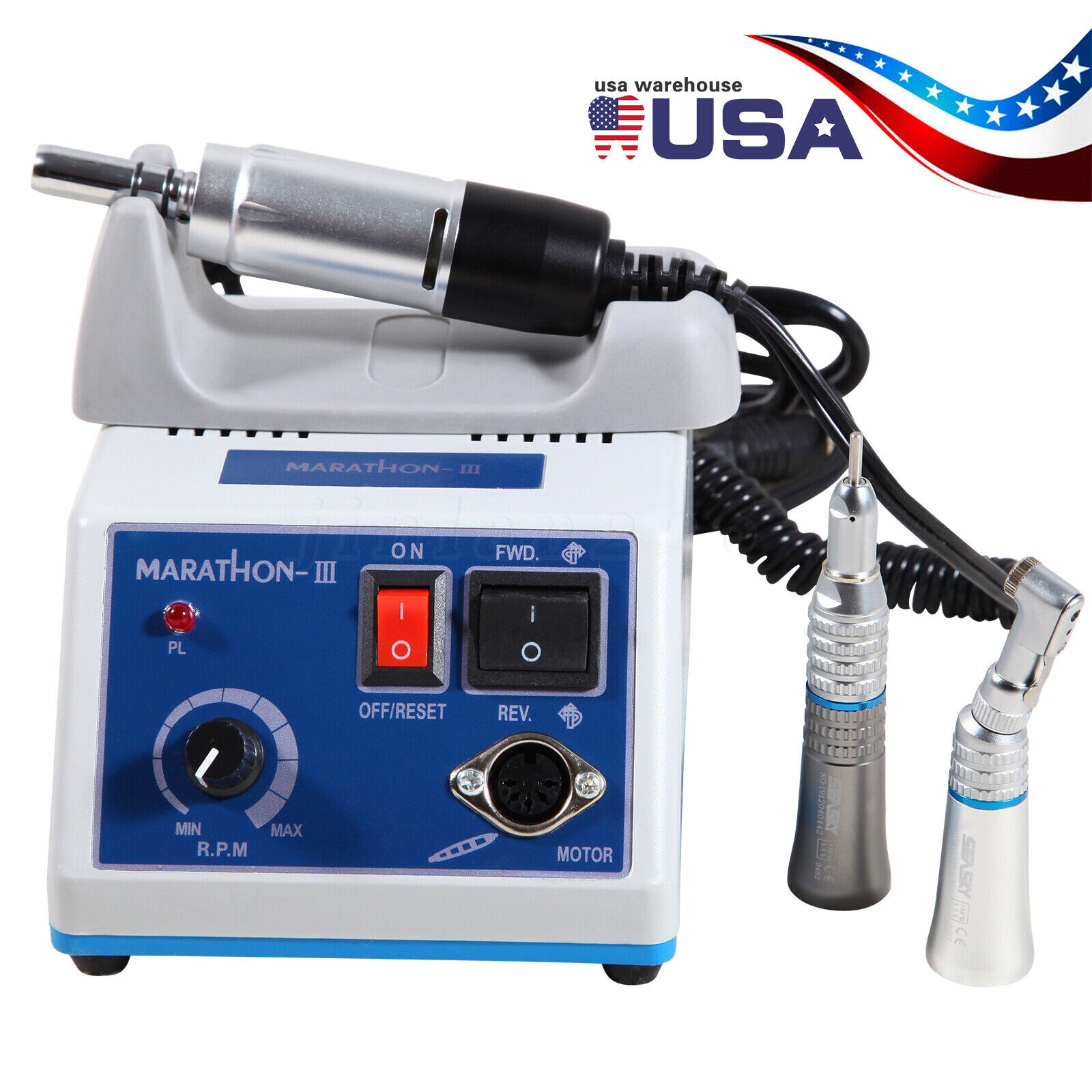 Dental Lab MARATHON Electric Micromotor Polisher+Contra Angle Straight Handpiece