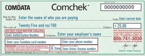 BLANK GREEN COMDATA COMCHECK – 5/10/20/50 Pack-COMCHECKS *FREE SHIPPING*