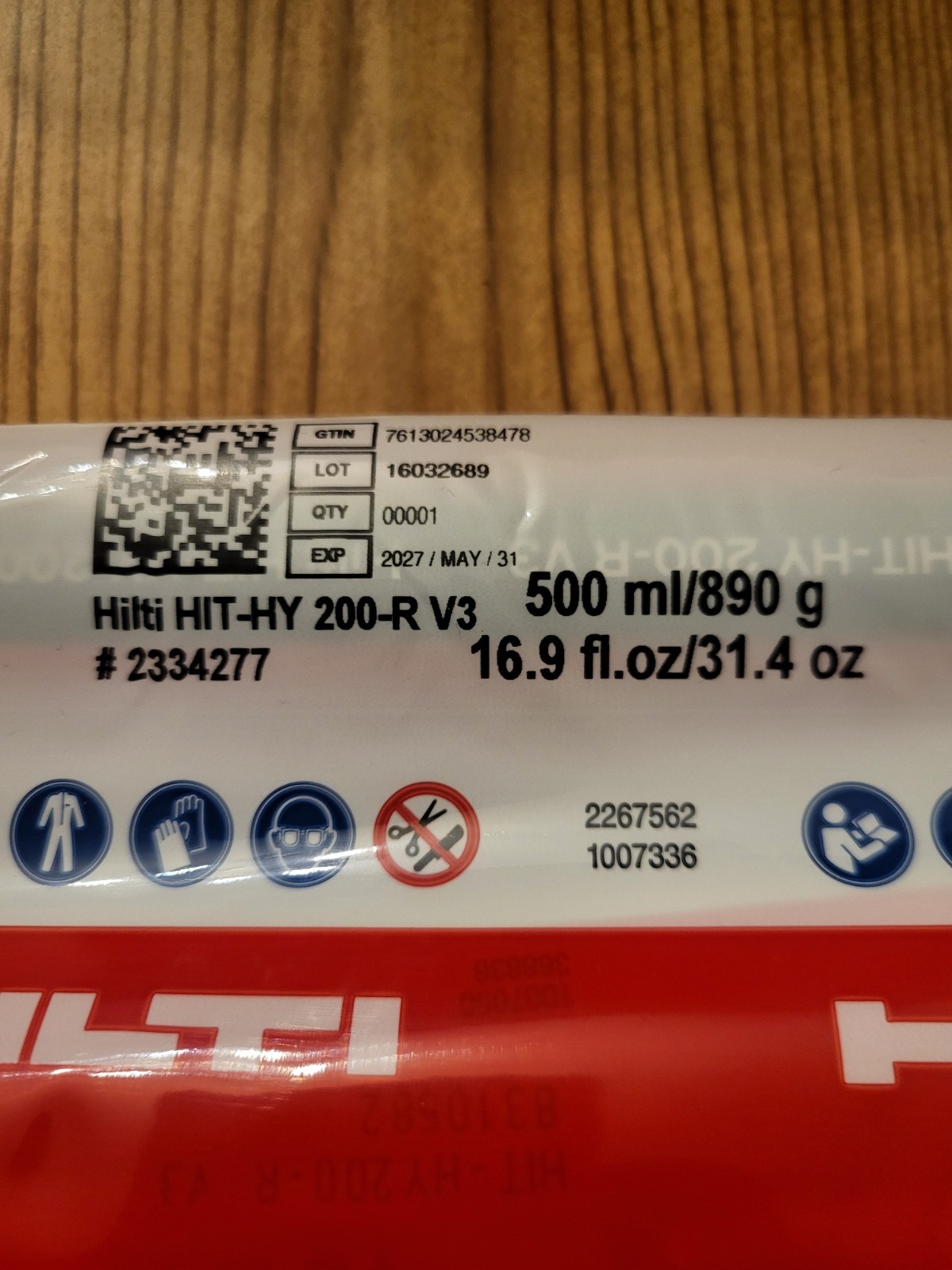 Hilti HIT-HY 200-R V3 Epoxy Adhesive 500ml Exp 2027/May/31