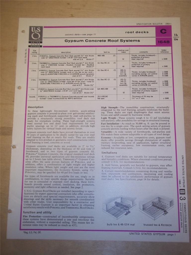 US United States Gypsum Catalog~Asbestos-Cement Formboard~1968