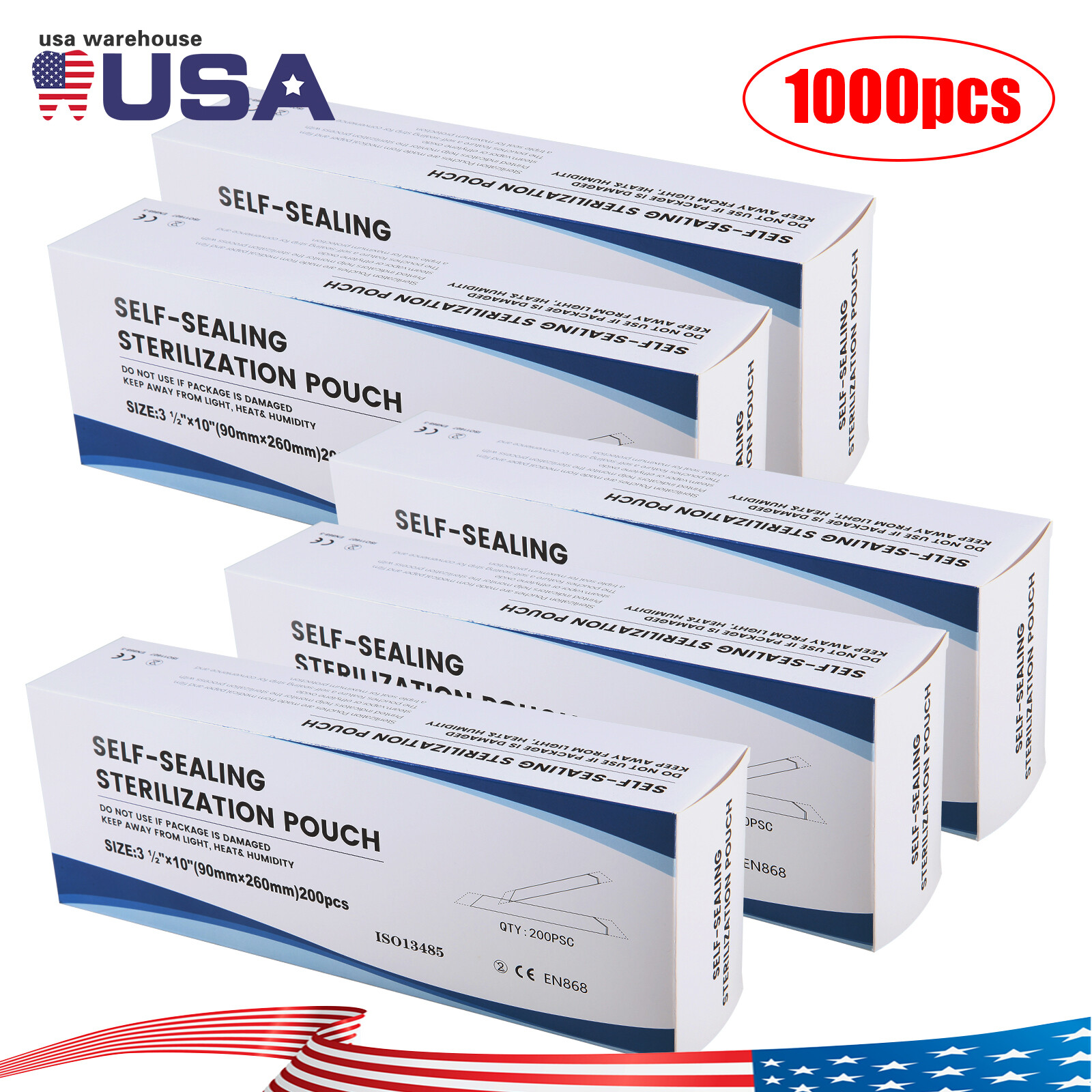 1000 3.5″ x 10″ Dental Sterilization Pouches Sterilizer Autoclave Bags Tool Nail