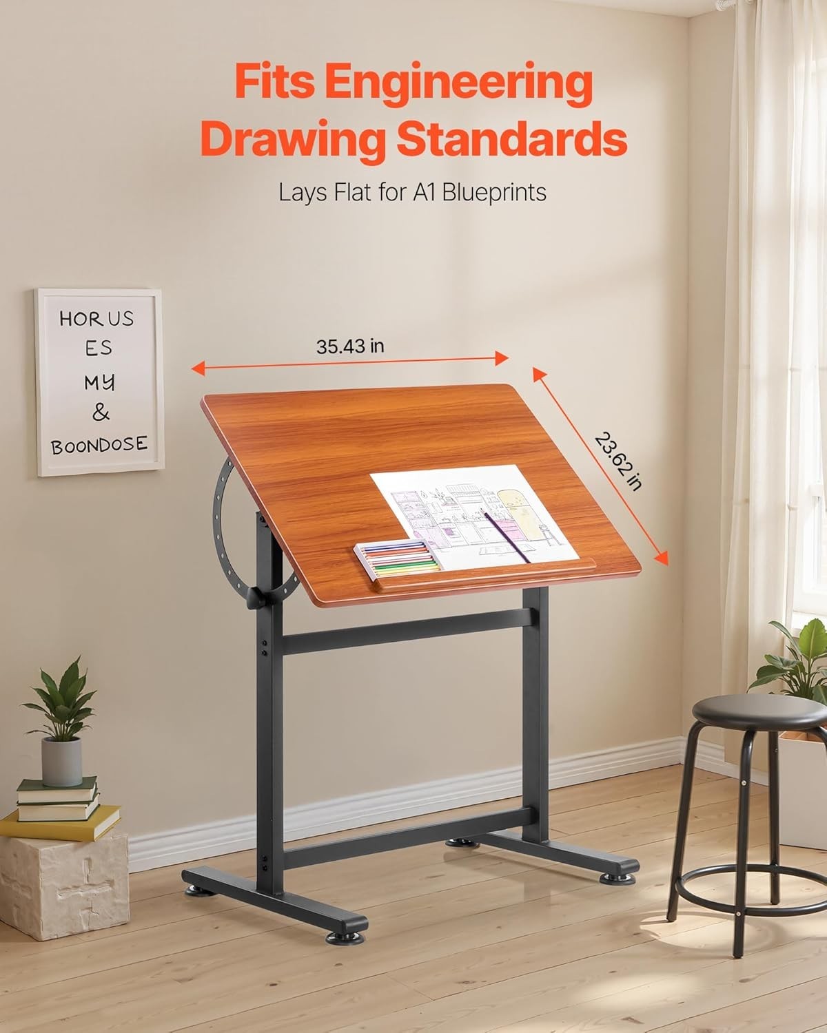 Drafting Table,Adjustable 0°–90° Tilt Drawing Desk,Portable Artist Table…..