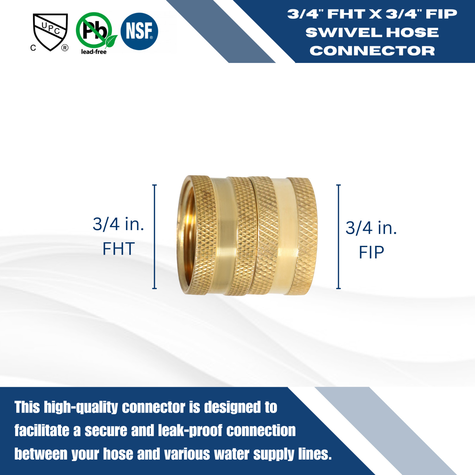 1 PC – 3/4″ FEMALE GARDEN HOSE SWIVEL HOSE TO HOSE CONNECTOR – LEAD FREE BRASS