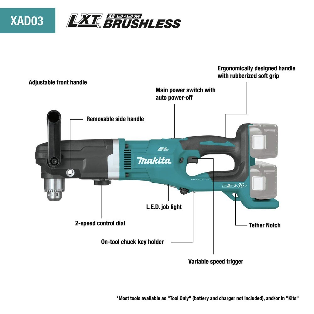 Makita XAD03PT-R 36V LXT 1/2 in. Right Angle Drill (5 Ah) Certified Refurbished