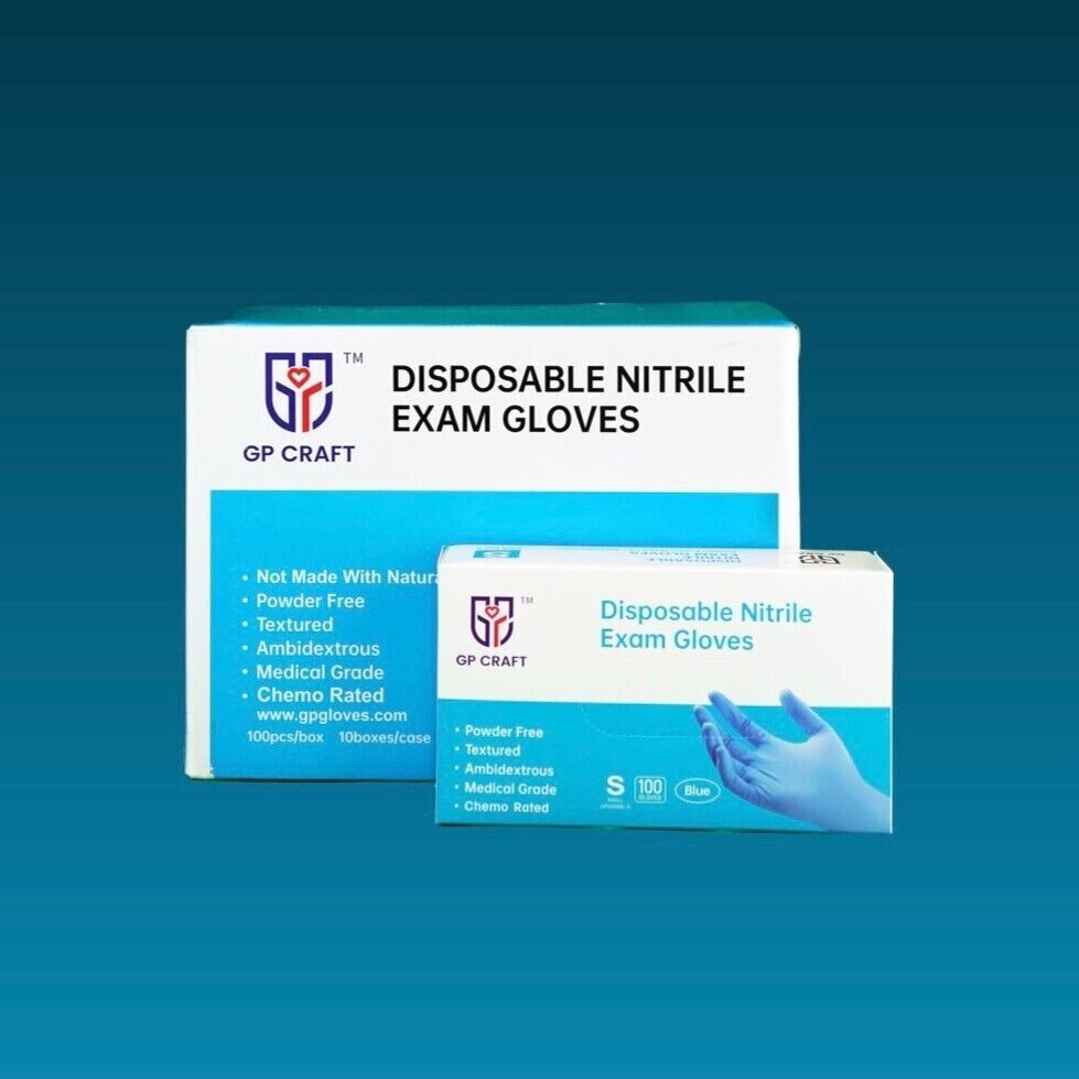 GP CRAFT Disposable Nitrile Exam Gloves, 4 Mil, Blue, Chemo Rated, Case of 1000