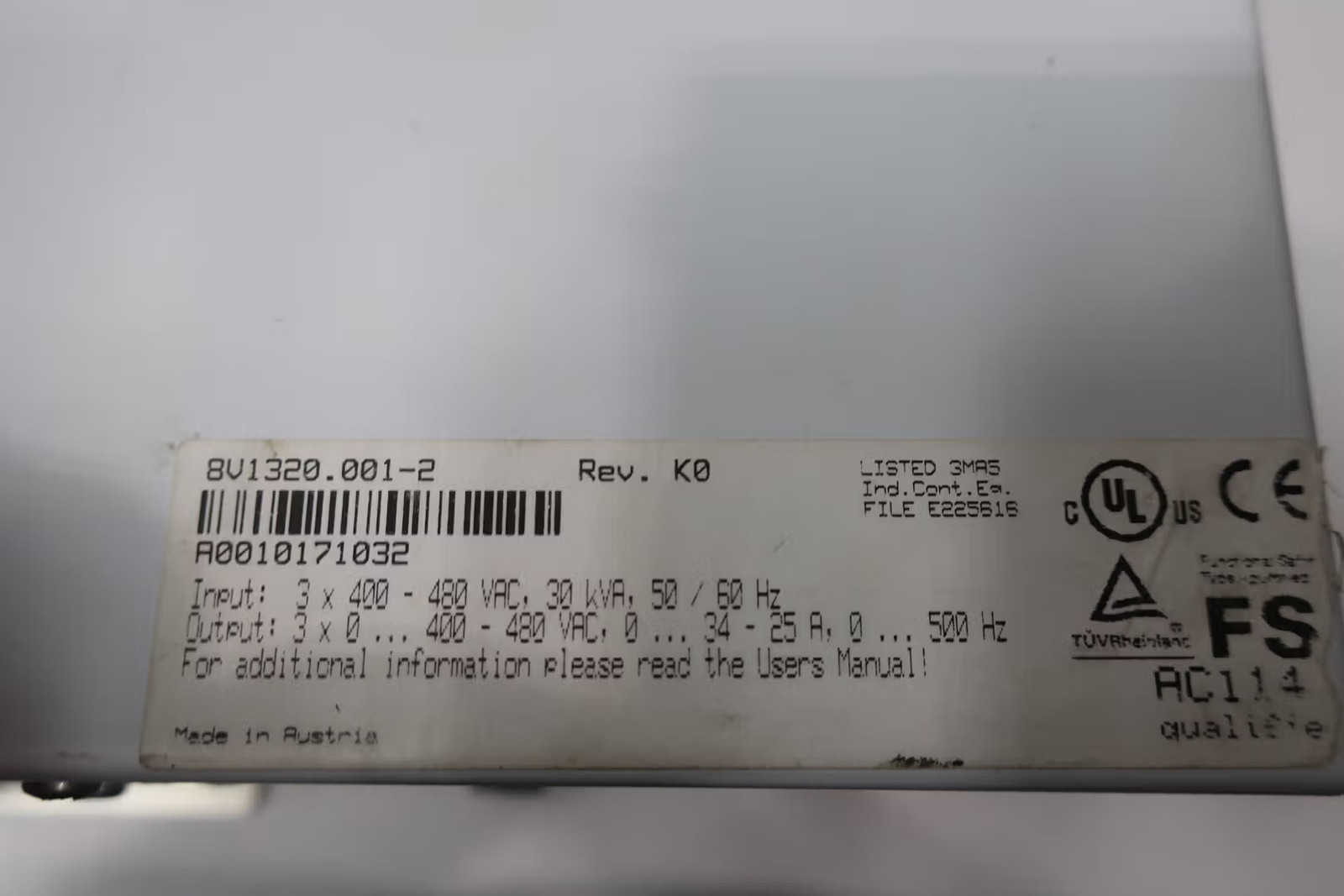 B&r 8V1320.001-2 Servo Drive 30kva 400-480v-ac 0-500hz 0-480v-ac
