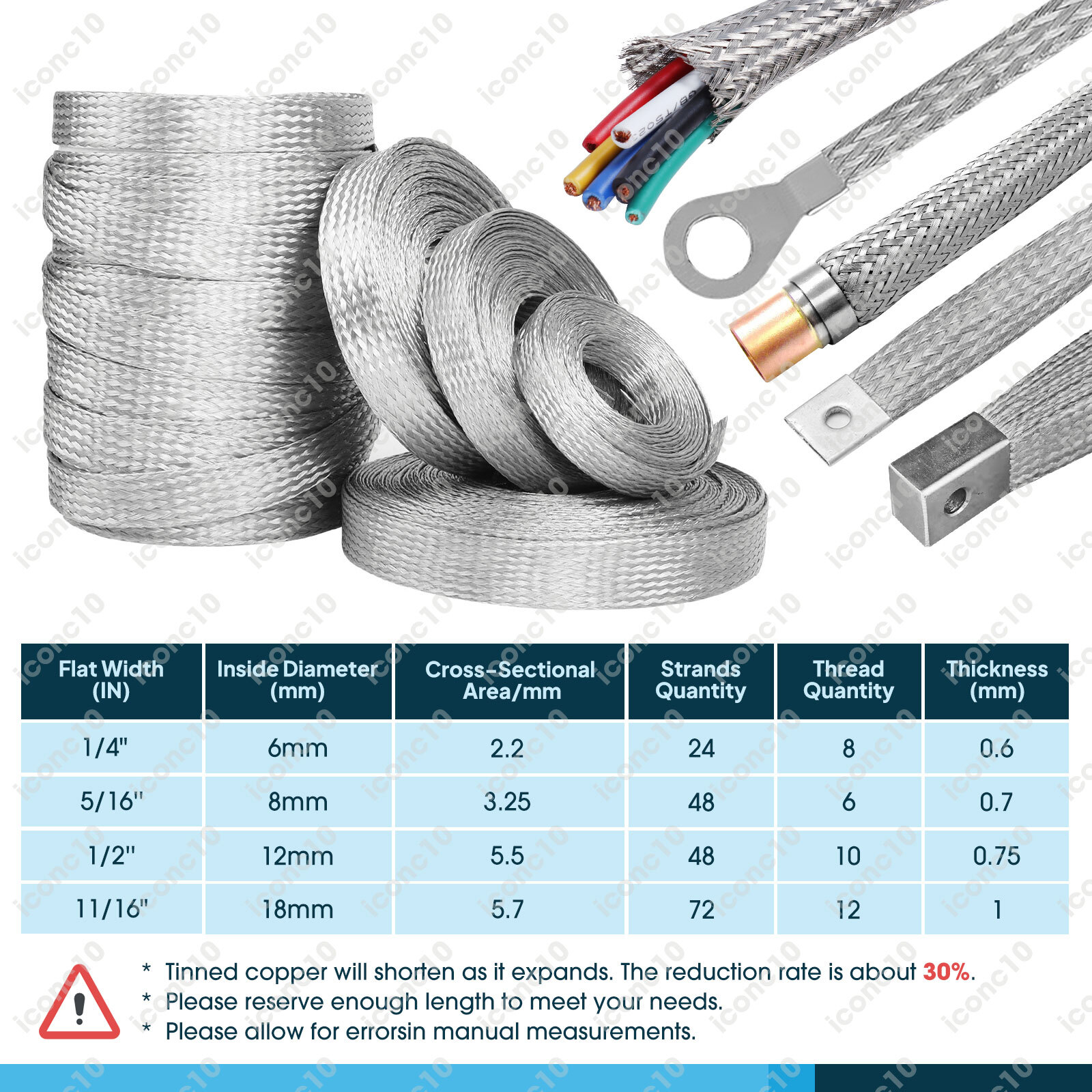 Tinned Copper Metal Braid Sleeving Flexible EMI RFI Shielding Wire Mesh