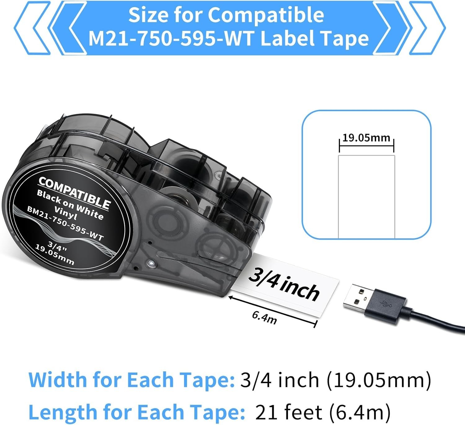 10PK For Brady BMP21-PLUS M21-750-595 Vinyl Label Cartridge Black/White 3/4″x21′