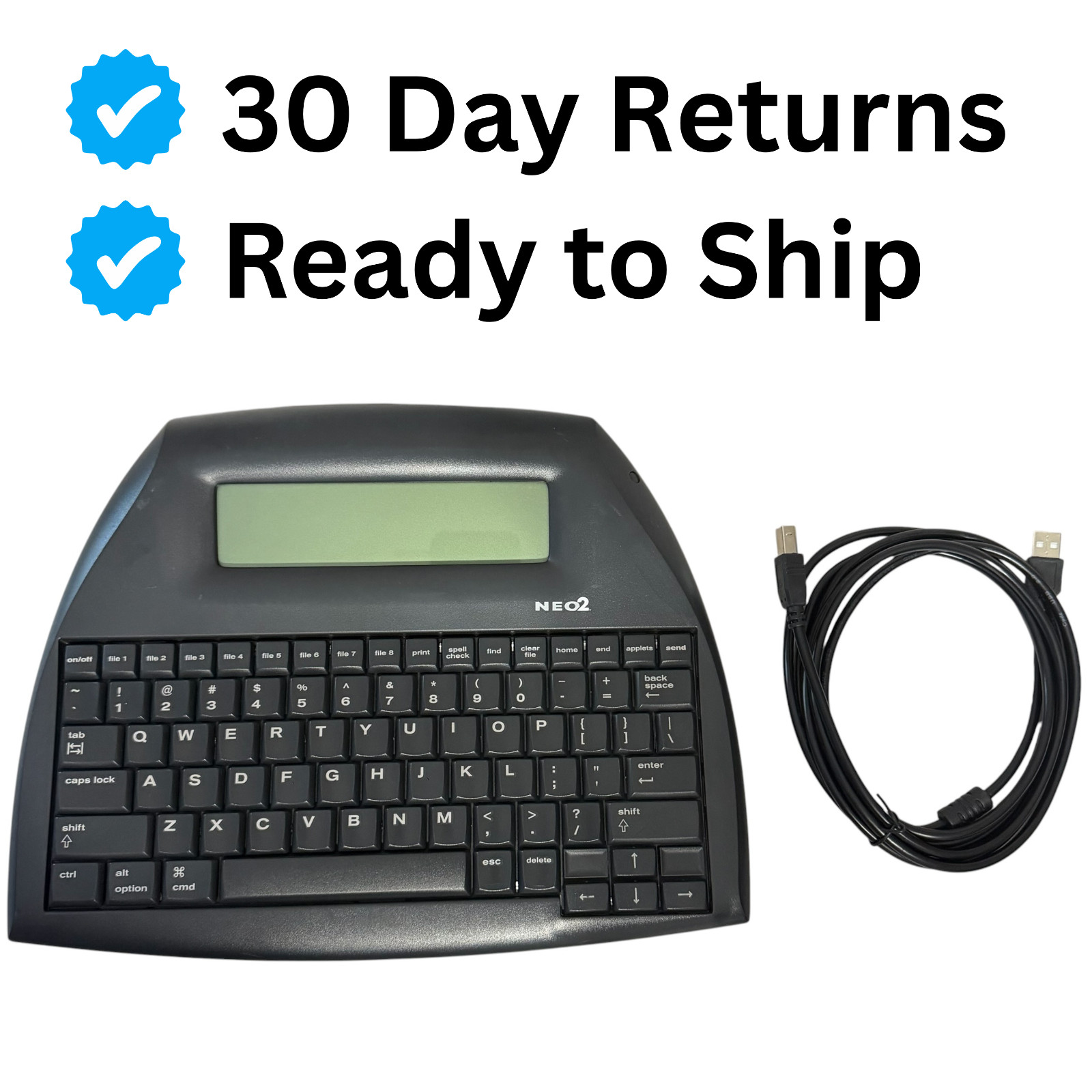 AlphaSmart Neo2 Keyboard Portable Word Processor w/ USB Cable & New Batteries
