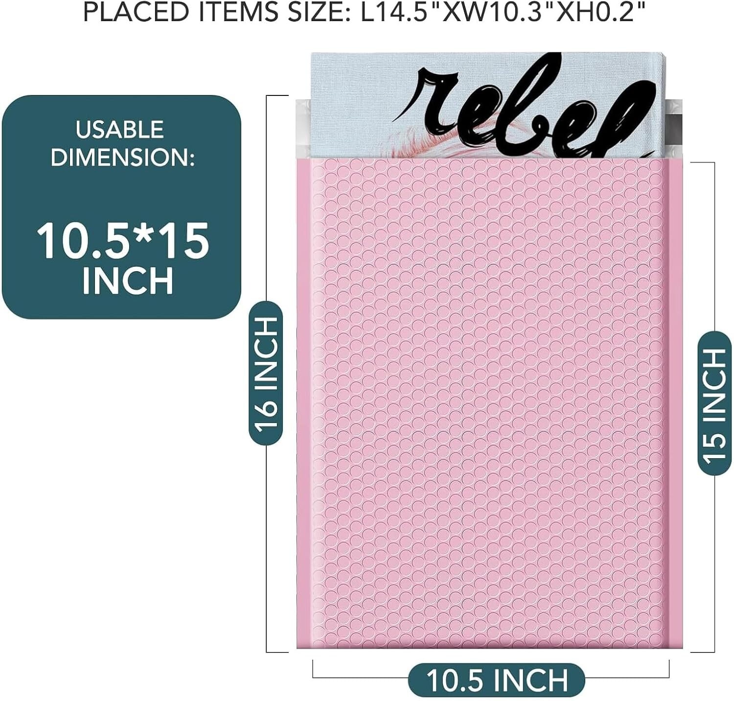 Large Bubble Mailers 10.5×16 250pc Padded Envelope 10.5×15 Poly Bubble Bags Pink