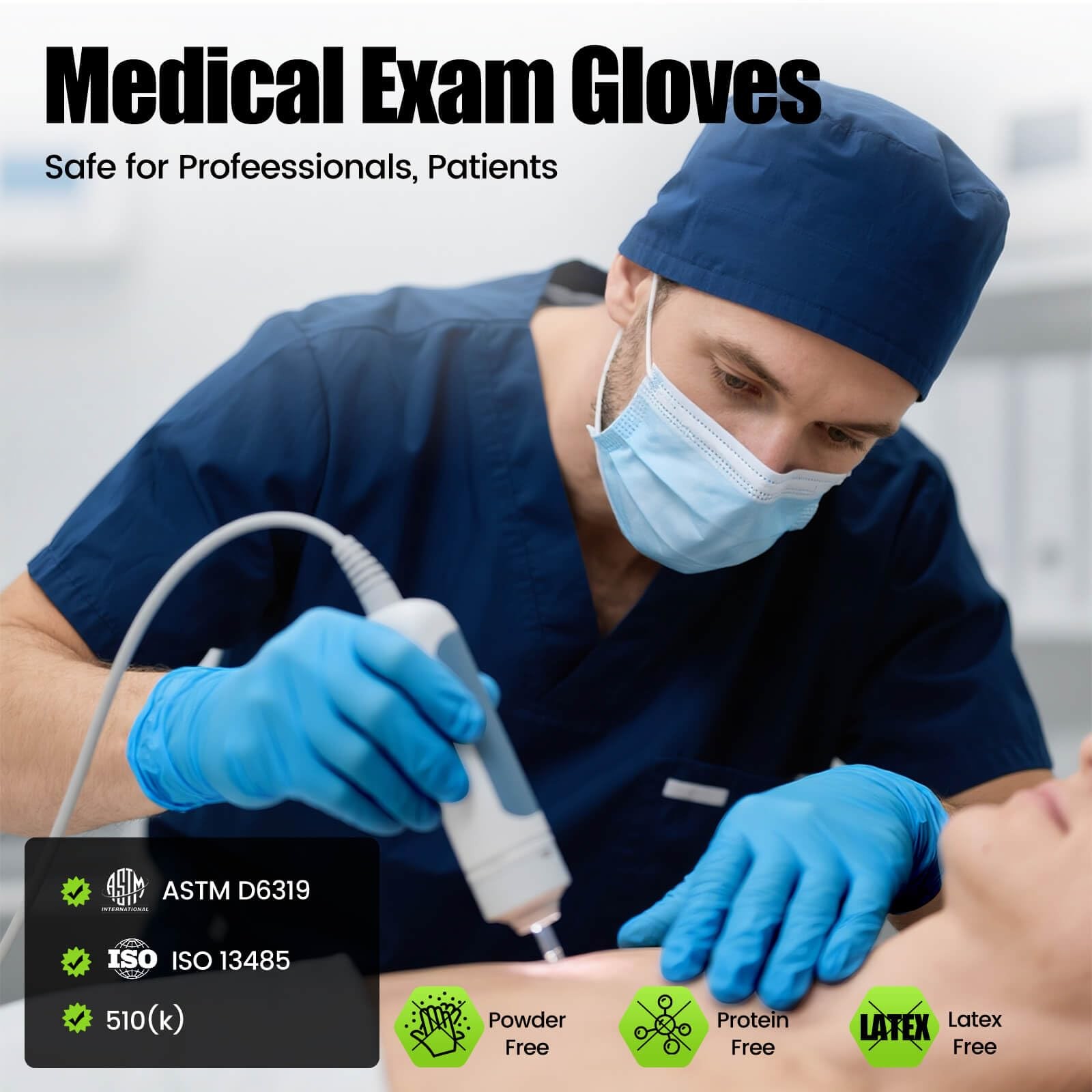 TREEGO Blue Nitrile Gloves 6 Mil, Medical & Exam-Grade Large, 100