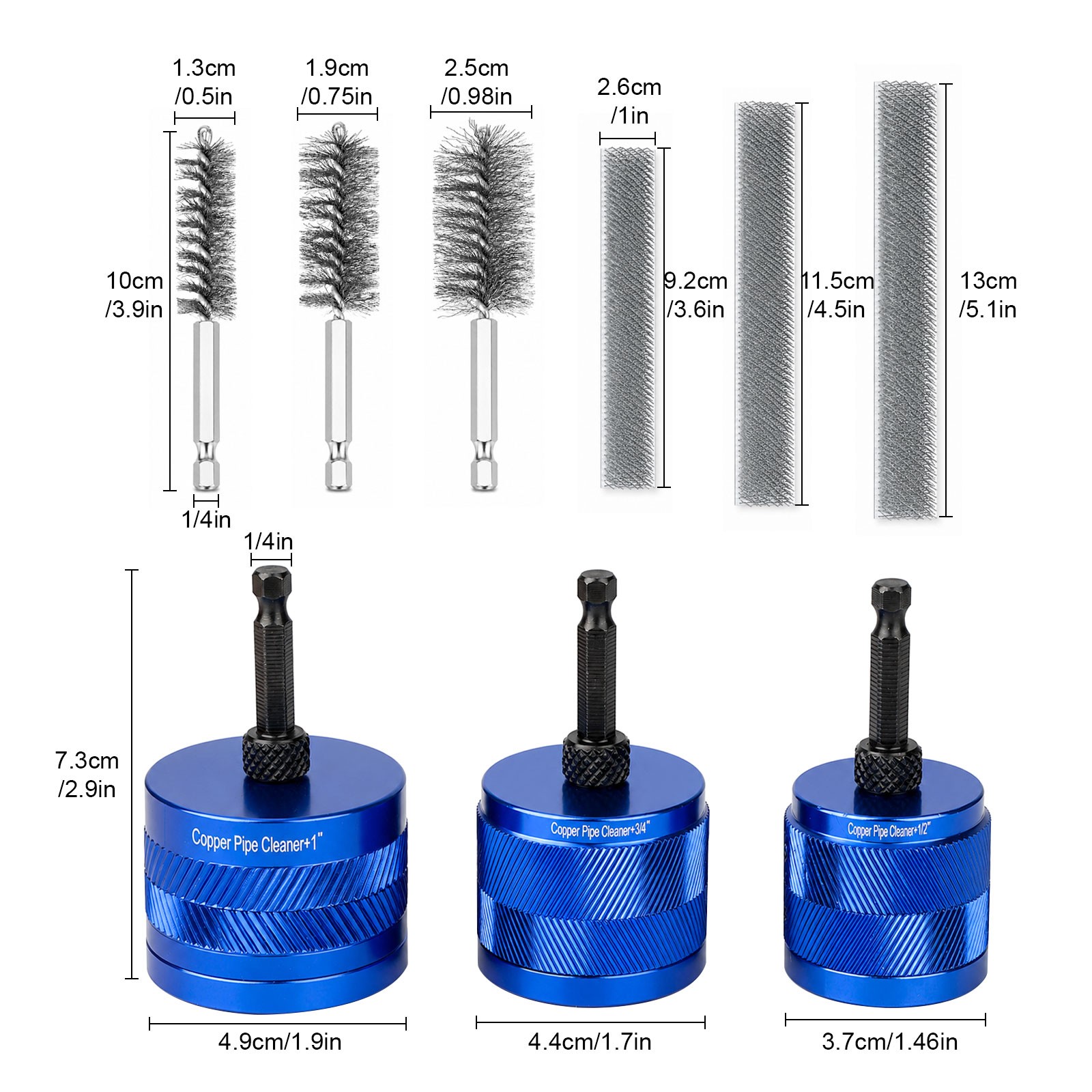 9PCS Copper Pipe Cleaner for Drill Set 1/2″ 3/4″ 1″ Plumbing Cleaning Brush Kit