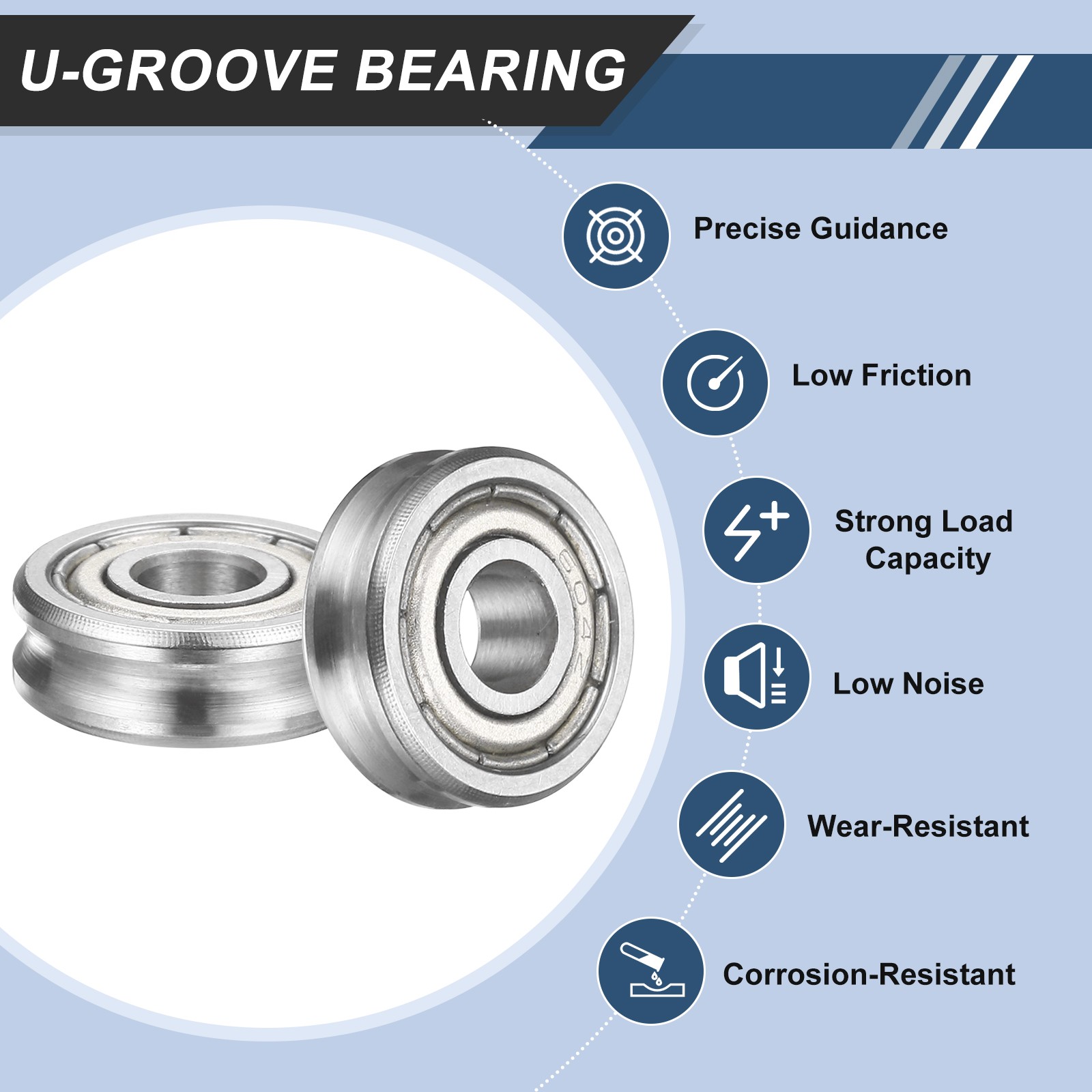 2Pcs U Groove Track Guide Bearing, 4x12x4x2mm Chrome Steel U Groove Roller