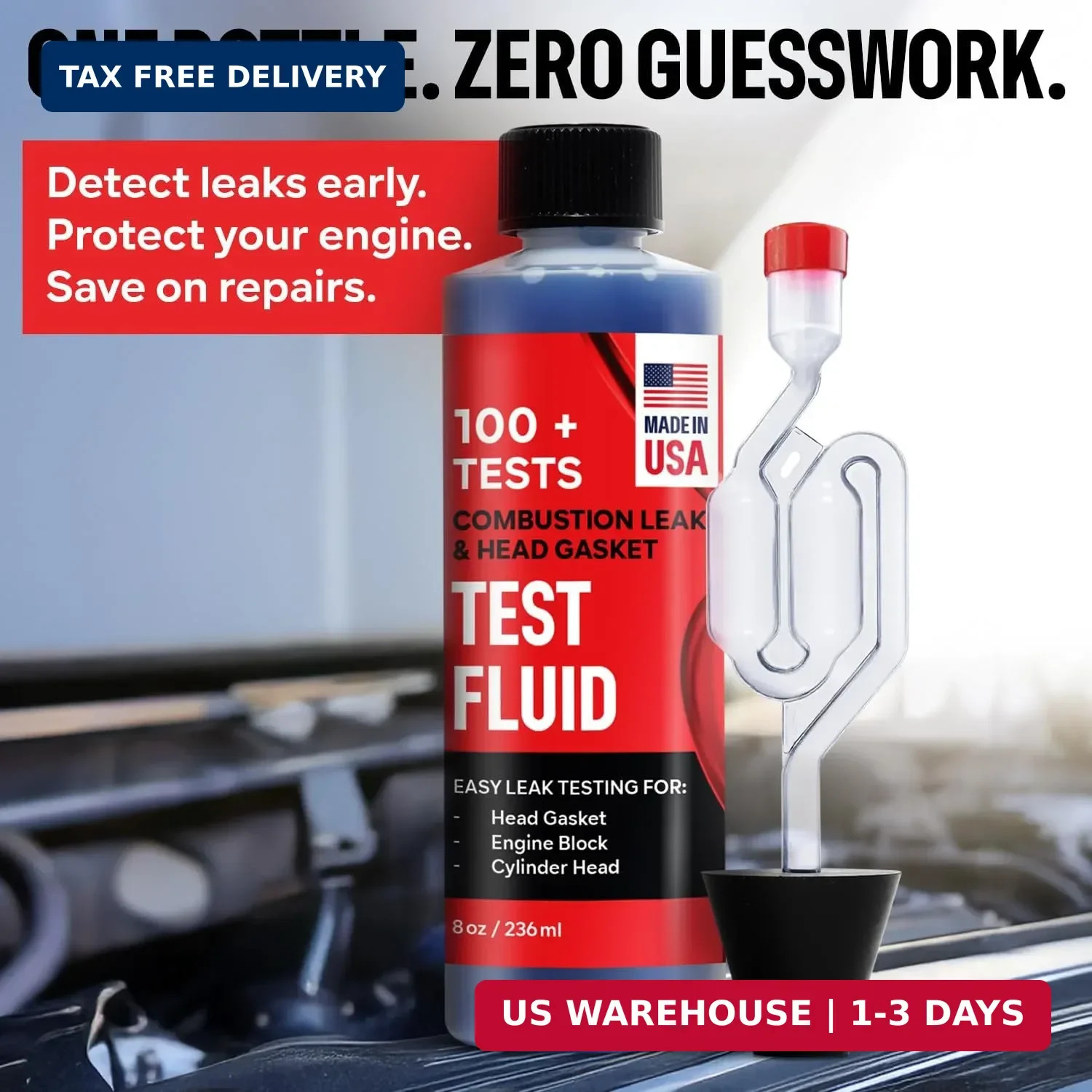 Combustion Leak + Head Gasket Test Kit – Over 100 Tests – Includes 8oz Leak-Dete