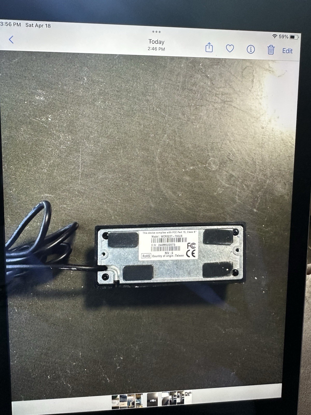 ID TECH WCR3237-700US. Used Working ID SCANNER BAR CODE SCANNER