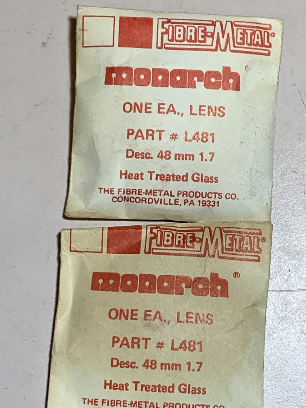 2 FIBRE-METAL Monarch HEAT TREATED GLASS PART3L481 DESC 48 MM 1.7 (1 IN EACH BAG