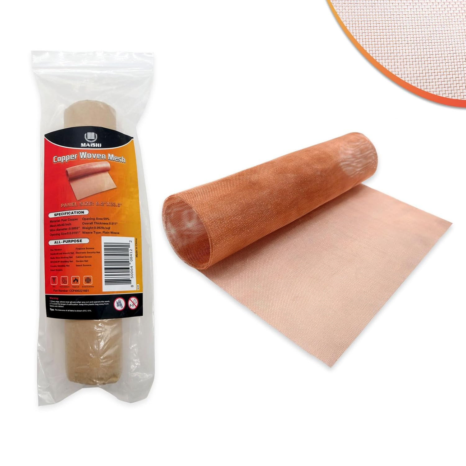 99.99% Pure Copper Mesh Roll– 40 Mesh (8.2″ X 23.6″/20Cmx60Cm), Fine Filtration&