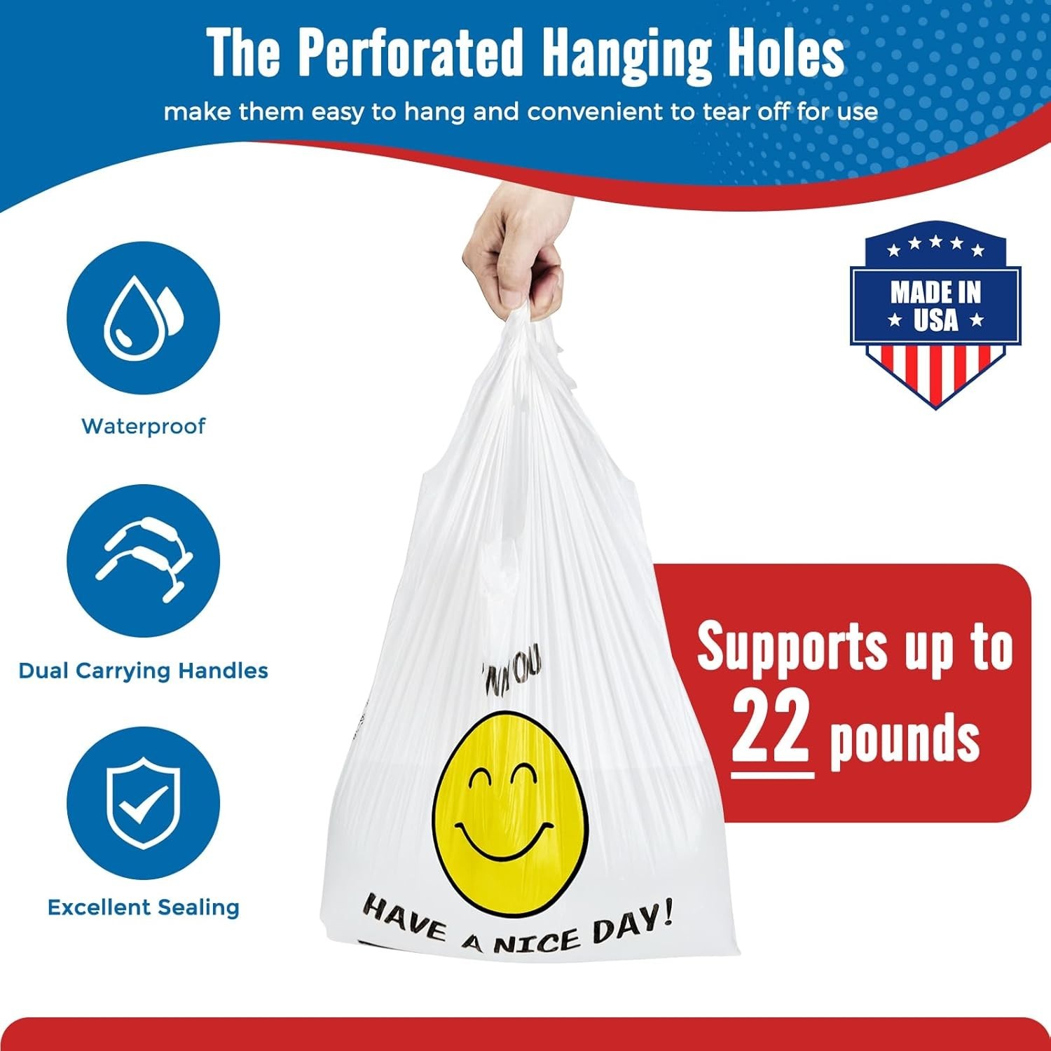 2000 Thank you T-Shirt Bags 1/6 12″ x 6.5″ x 21″, Plastic Grocery Shopping Bags
