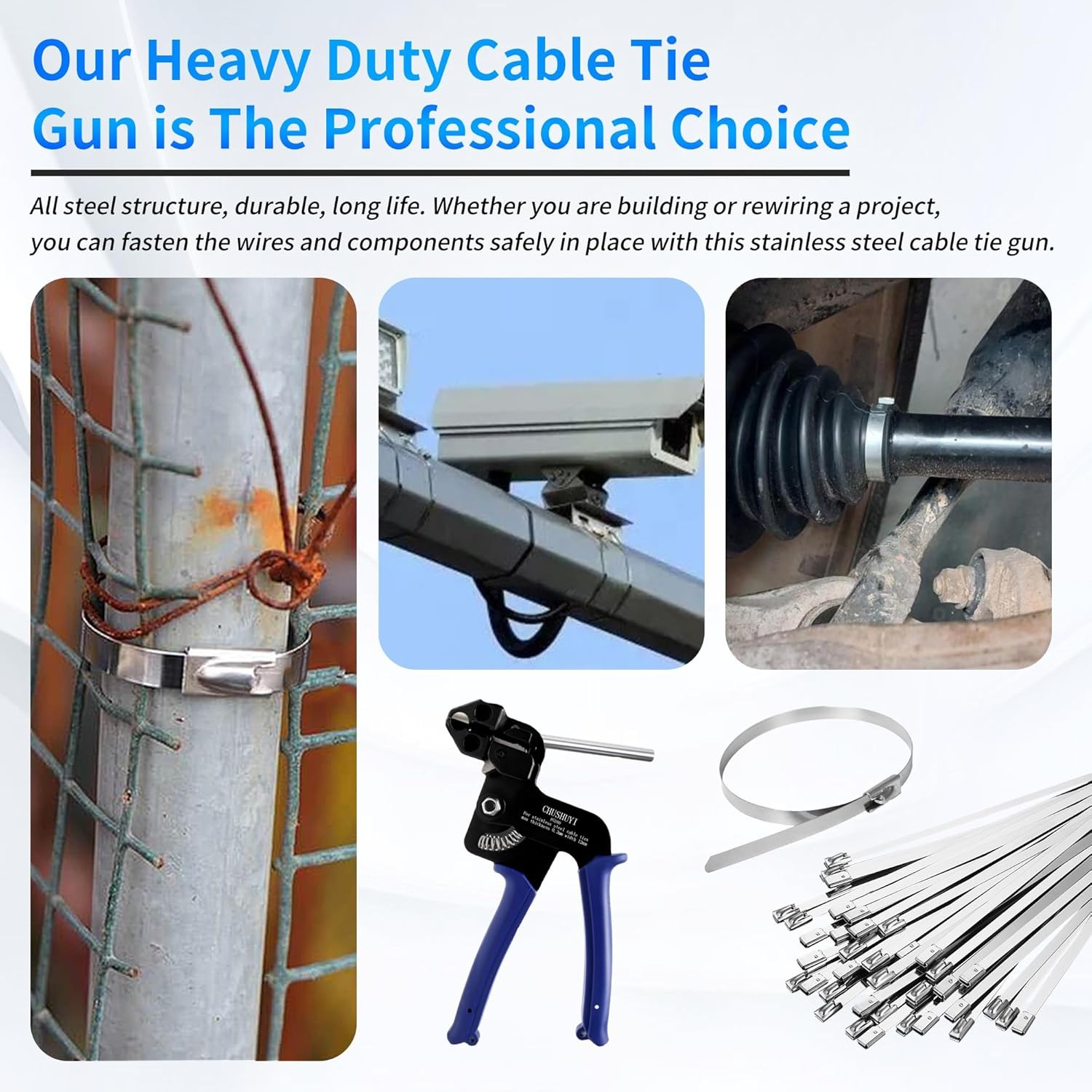 200pcs Metal Zip Ties with Stainless Steel Cable Tie Gun Special Tool For Silver