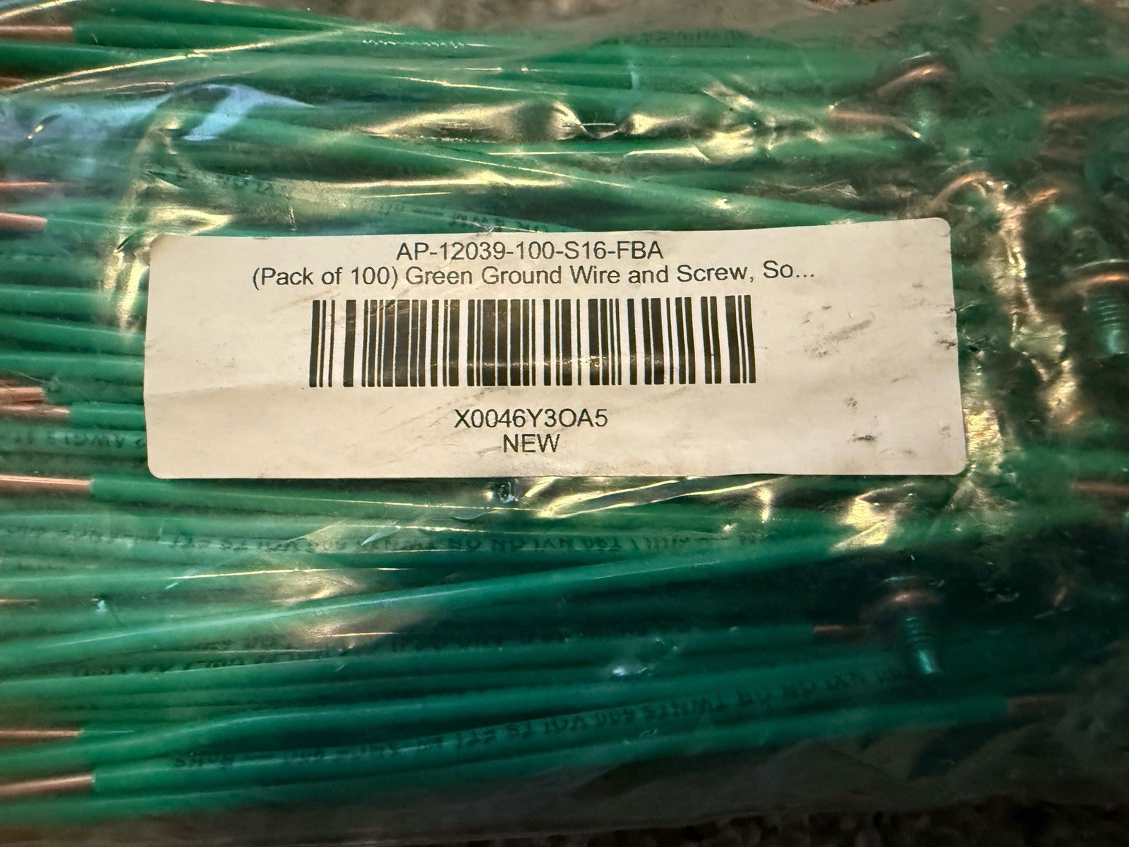 100 PACK Green Ground Wire and Screw 6.5″ Overall Length NEW
